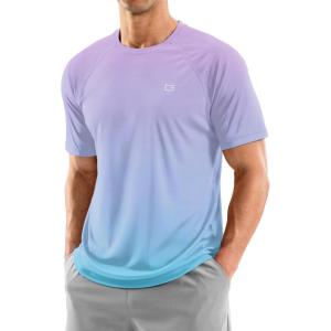 Men’s Swim Shirts Rash Guard UPF 50+ Sun Protection Short Sleeve T-Shirts Workout Dry Fit Tee for Pool, Beach, Trip(Gradient Purple Blue)