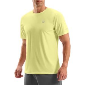 Men’s Workout Breathable Grid T-Shirts Dry Fit UPF 50+ Sun Shirts Lightweight Cooling Tee for Athletic, Running, Hiking(Beige)