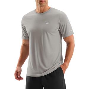 Men’s Workout Breathable Grid T-Shirts Dry Fit UPF 50+ Sun Shirts Lightweight Cooling Tee for Athletic, Running, Hiking(Warm Grey)