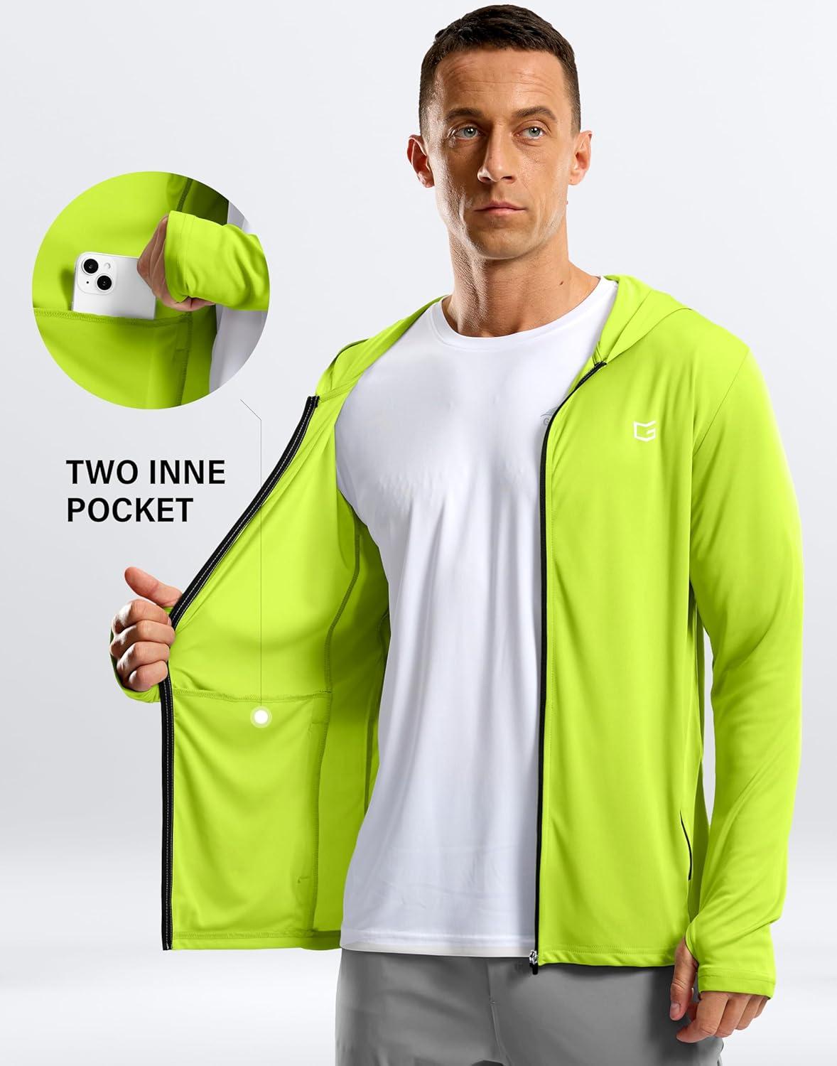imageG Gradual Mens UPF 50 Sun Protection Hoodie Jacket Lightweight Full Zip Hoodies Long Sleeve Shirts for Men Hiking FishingFluorescent Green