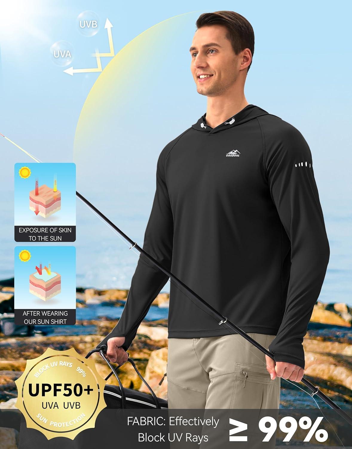 imageMens Sun Protection Hoodie Shirt UPF 50 Long Sleeve Fishing Rash Guard UV SPF Summer Lightweight Hiking Shirt for MenBlack