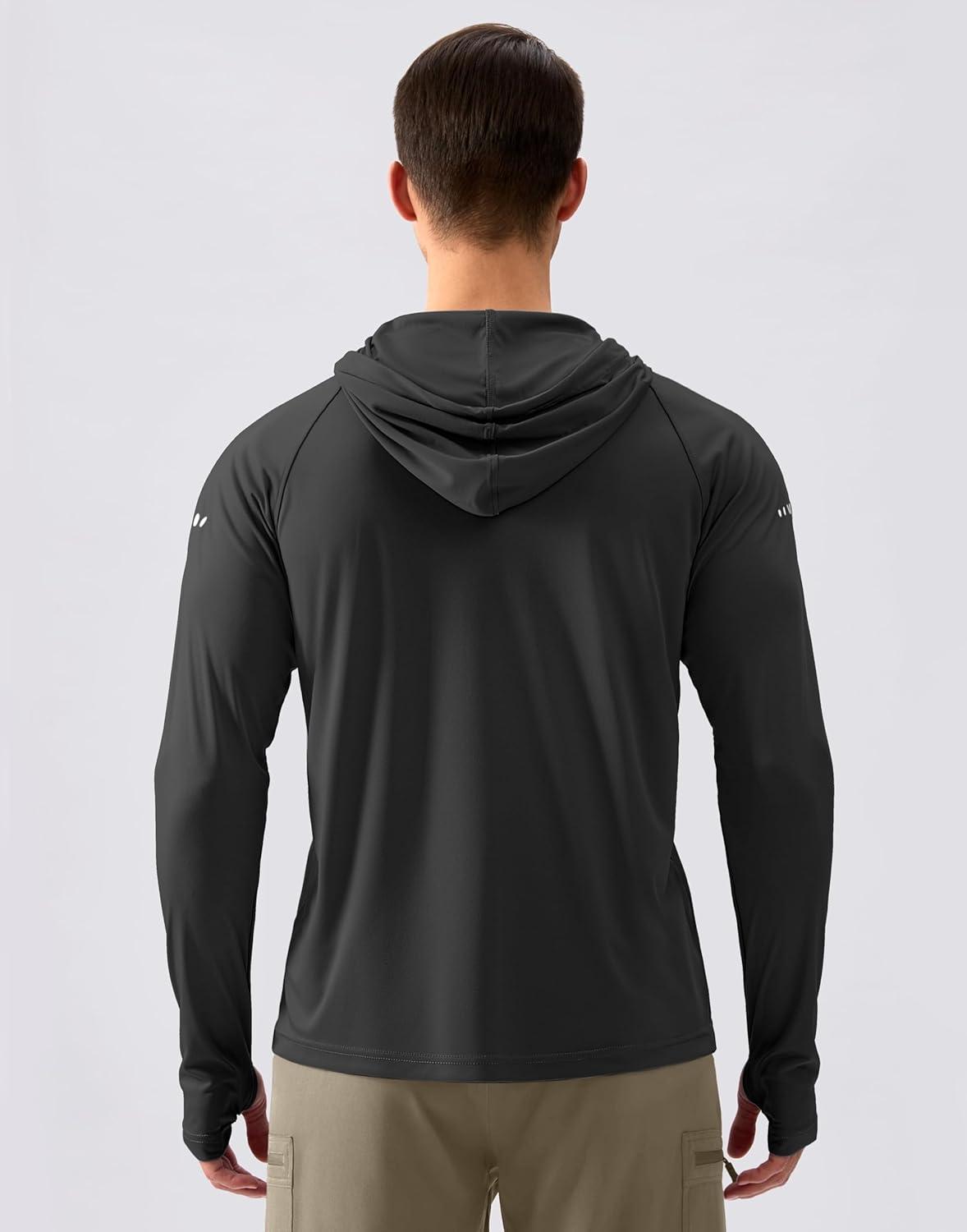 imageMens Sun Protection Hoodie Shirt UPF 50 Long Sleeve Fishing Rash Guard UV SPF Summer Lightweight Hiking Shirt for MenBlack