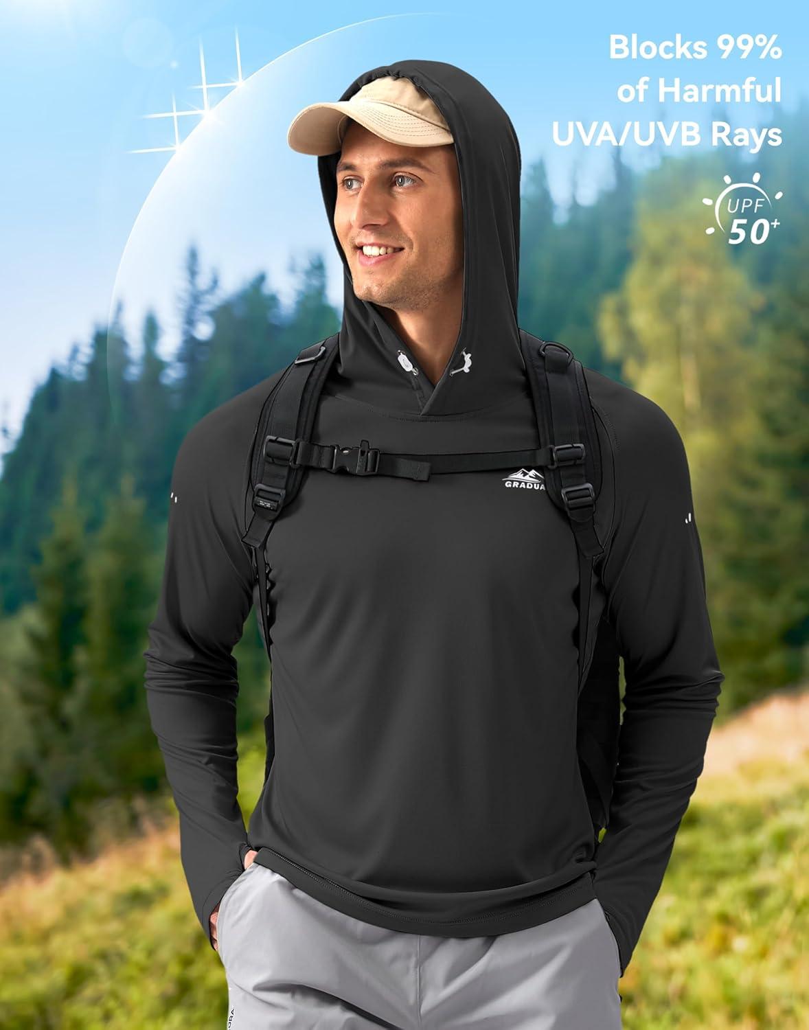 imageMens Sun Protection Hoodie Shirt UPF 50 Long Sleeve Fishing Rash Guard UV SPF Summer Lightweight Hiking Shirt for MenBlack