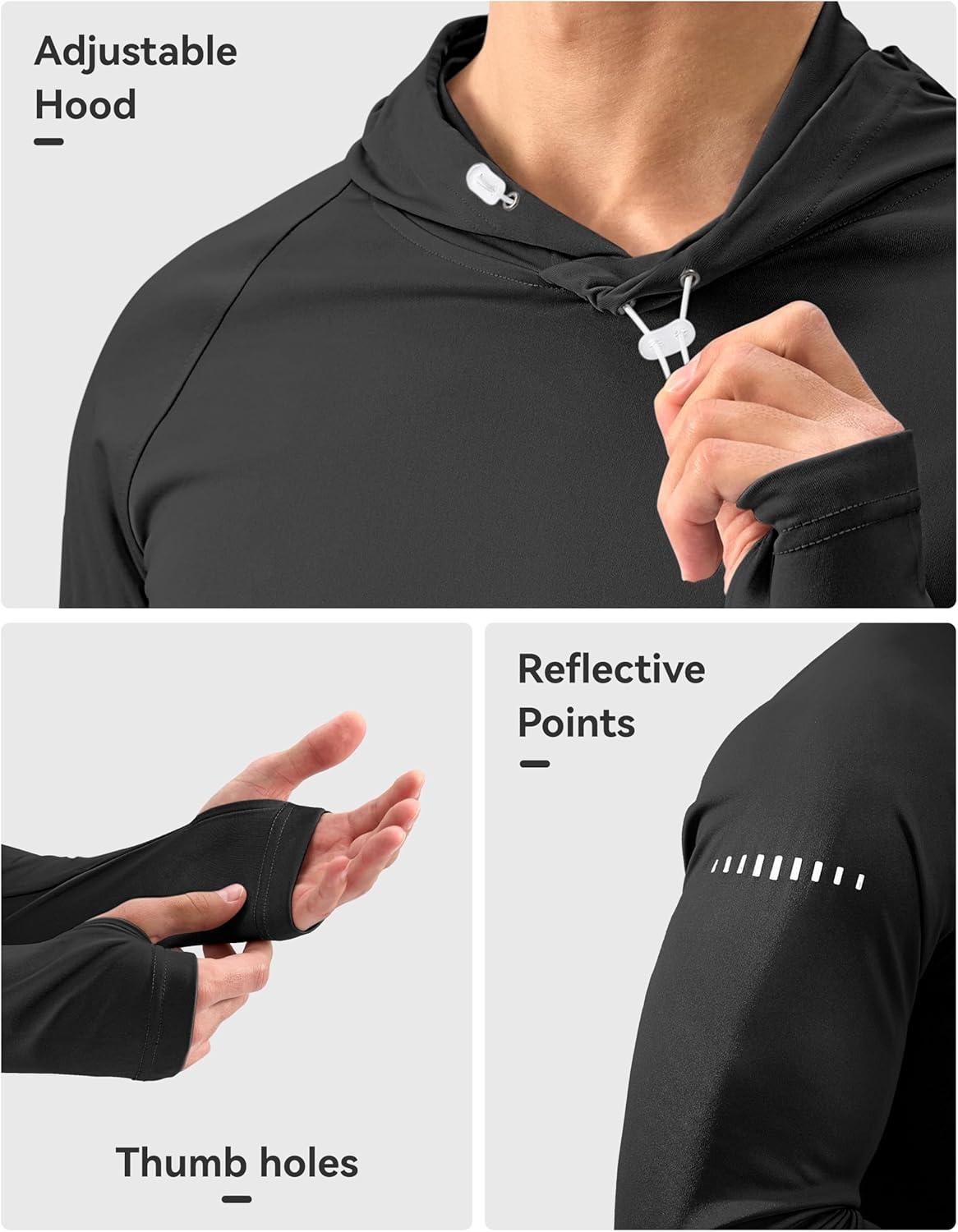imageMens Sun Protection Hoodie Shirt UPF 50 Long Sleeve Fishing Rash Guard UV SPF Summer Lightweight Hiking Shirt for MenBlack