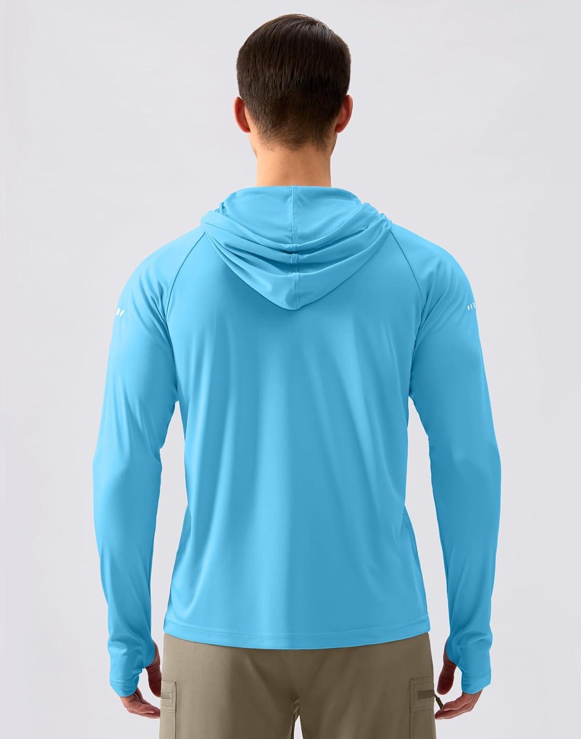 imageMens Sun Protection Hoodie Shirt UPF 50 Long Sleeve Fishing Rash Guard UV SPF Summer Lightweight Hiking Shirt for MenBlue