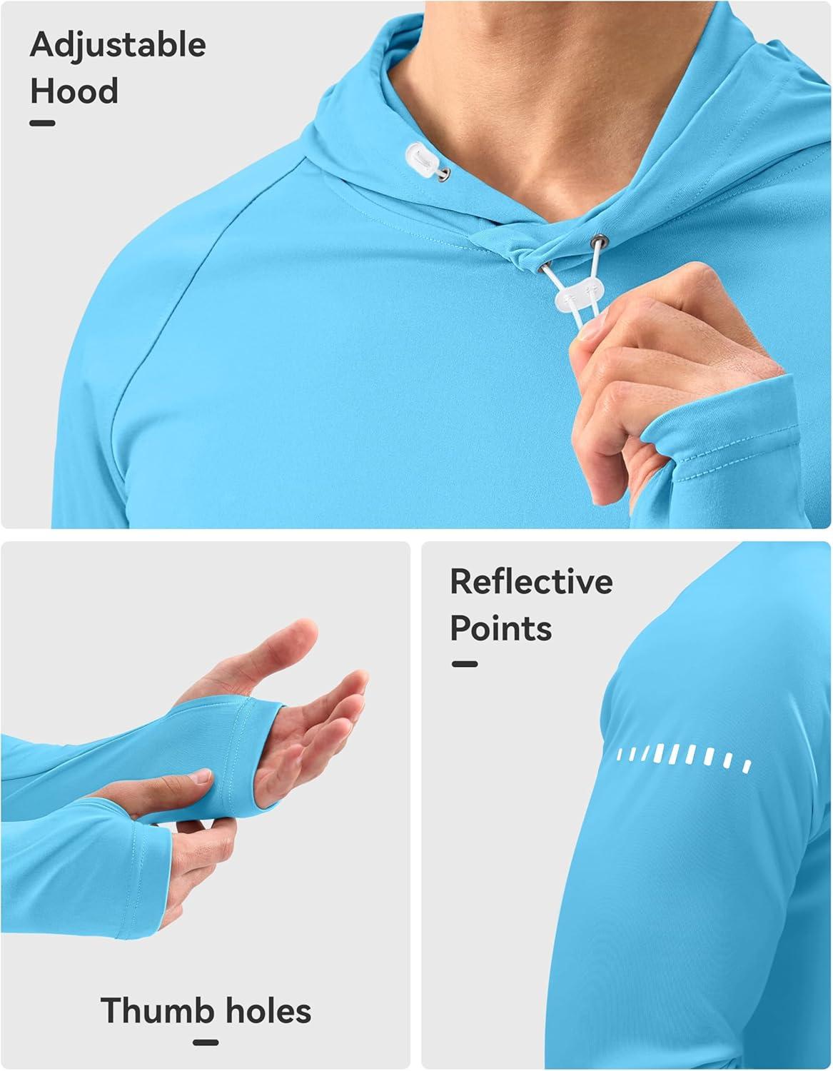 imageMens Sun Protection Hoodie Shirt UPF 50 Long Sleeve Fishing Rash Guard UV SPF Summer Lightweight Hiking Shirt for MenBlue