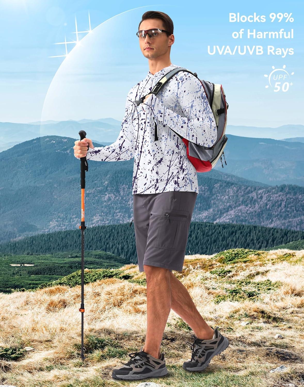 imageMens Sun Protection Hoodie Shirt UPF 50 Long Sleeve Fishing Rash Guard UV SPF Summer Lightweight Hiking Shirt for MenBrushstrokes Splatter
