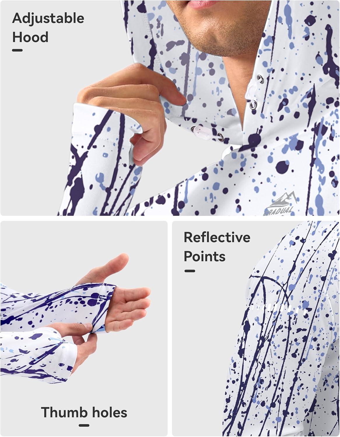 imageMens Sun Protection Hoodie Shirt UPF 50 Long Sleeve Fishing Rash Guard UV SPF Summer Lightweight Hiking Shirt for MenBrushstrokes Splatter