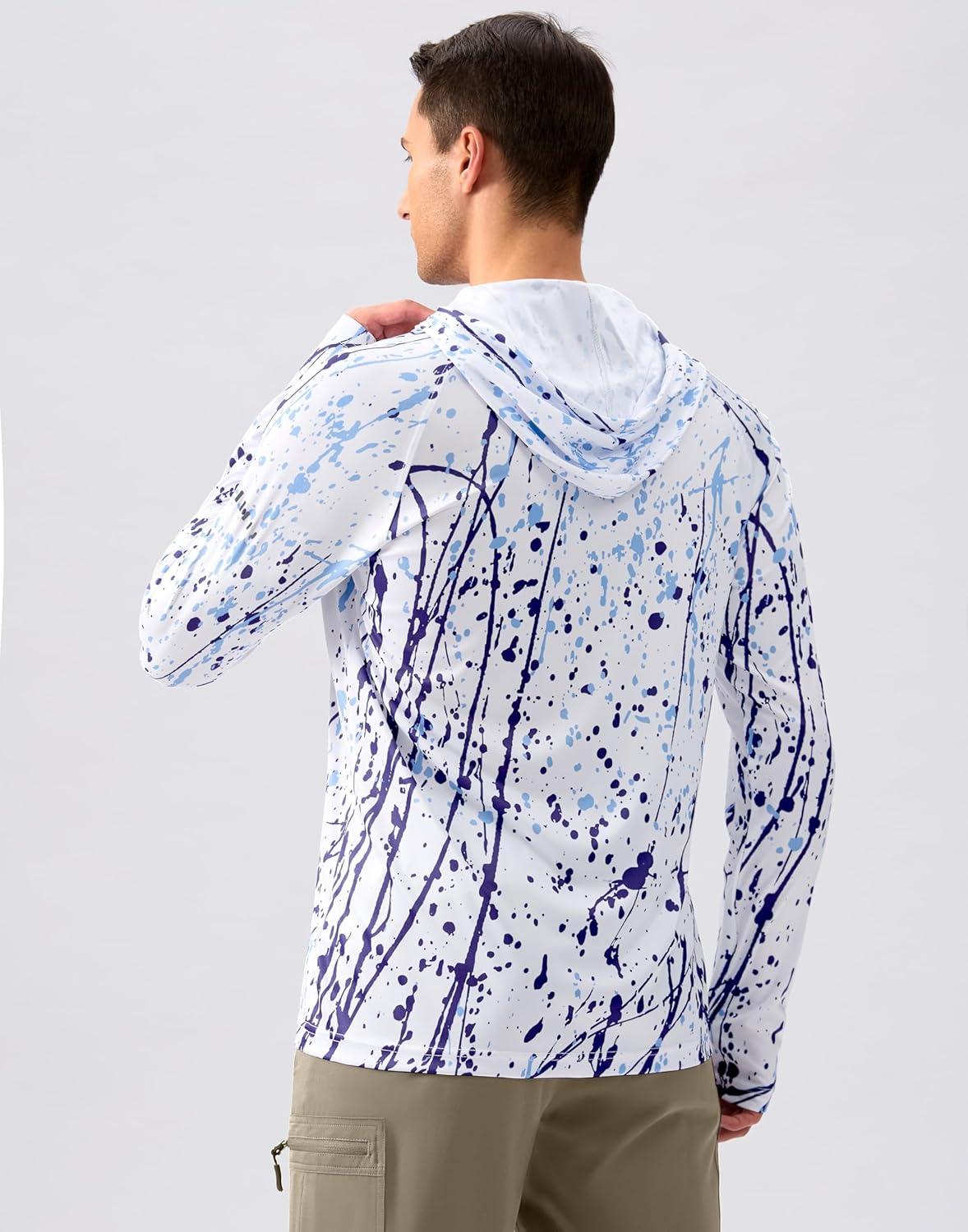 imageMens Sun Protection Hoodie Shirt UPF 50 Long Sleeve Fishing Rash Guard UV SPF Summer Lightweight Hiking Shirt for MenBrushstrokes Splatter