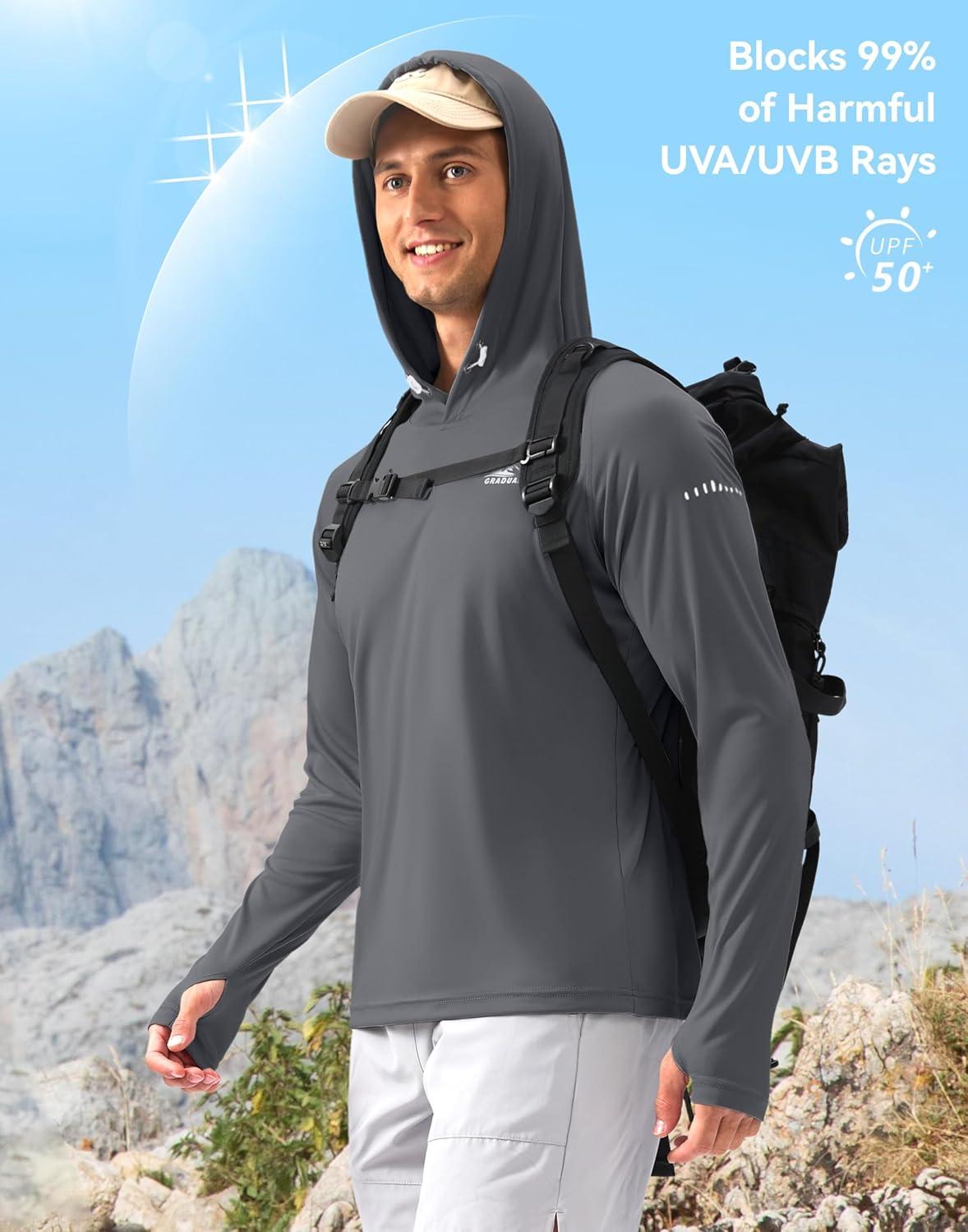 imageMens Sun Protection Hoodie Shirt UPF 50 Long Sleeve Fishing Rash Guard UV SPF Summer Lightweight Hiking Shirt for MenDark Grey