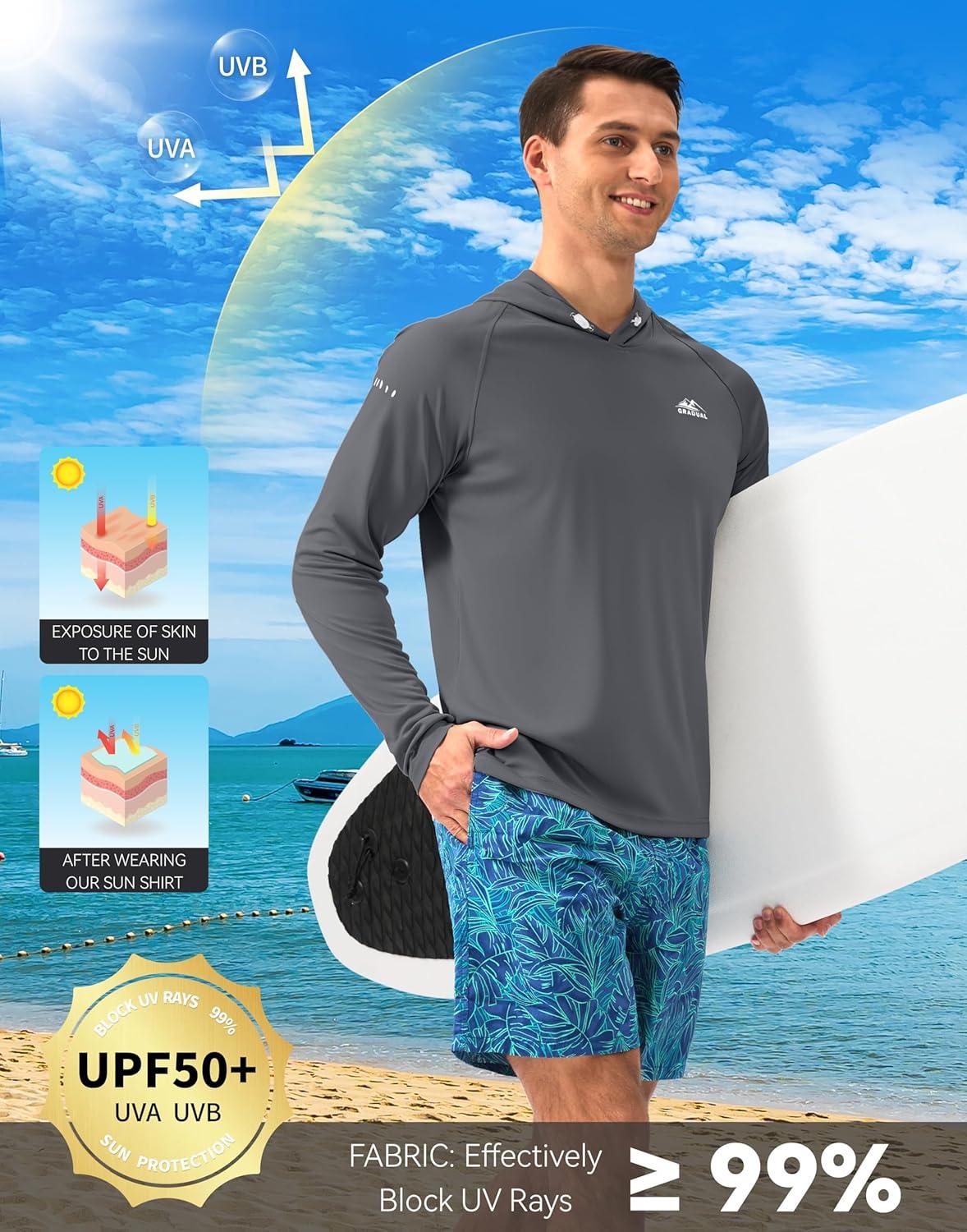 imageMens Sun Protection Hoodie Shirt UPF 50 Long Sleeve Fishing Rash Guard UV SPF Summer Lightweight Hiking Shirt for MenDark Grey