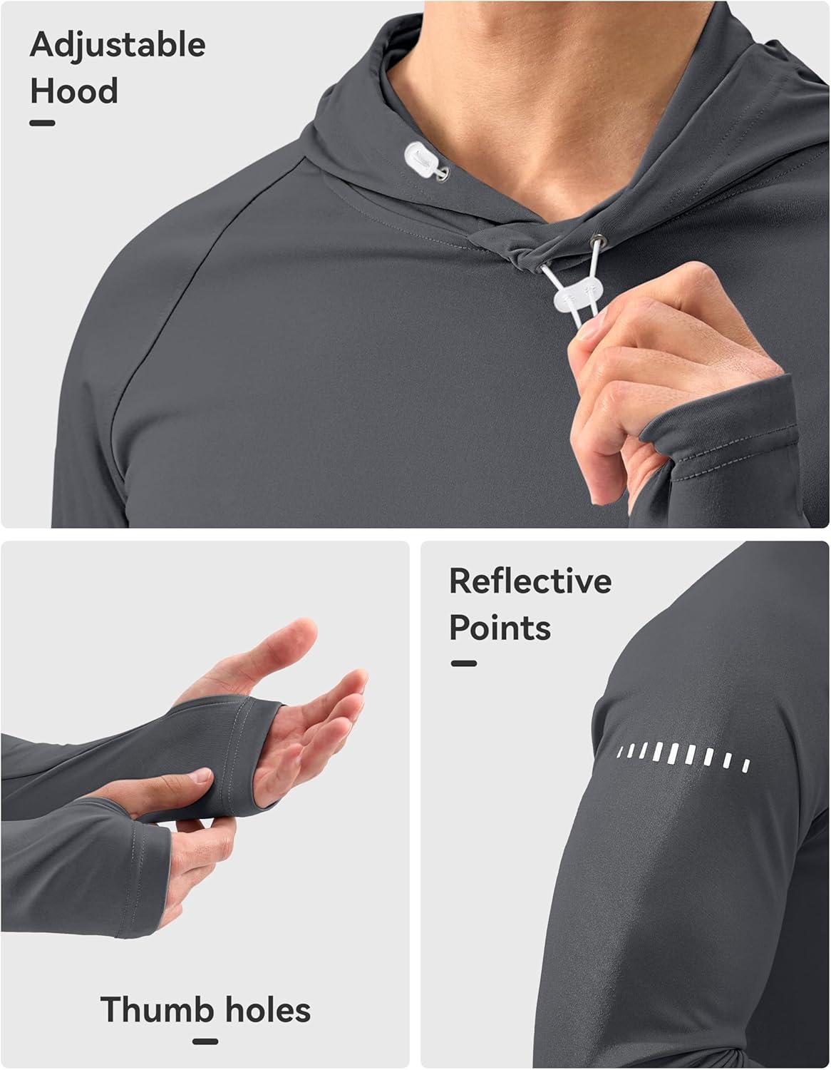 imageMens Sun Protection Hoodie Shirt UPF 50 Long Sleeve Fishing Rash Guard UV SPF Summer Lightweight Hiking Shirt for MenDark Grey