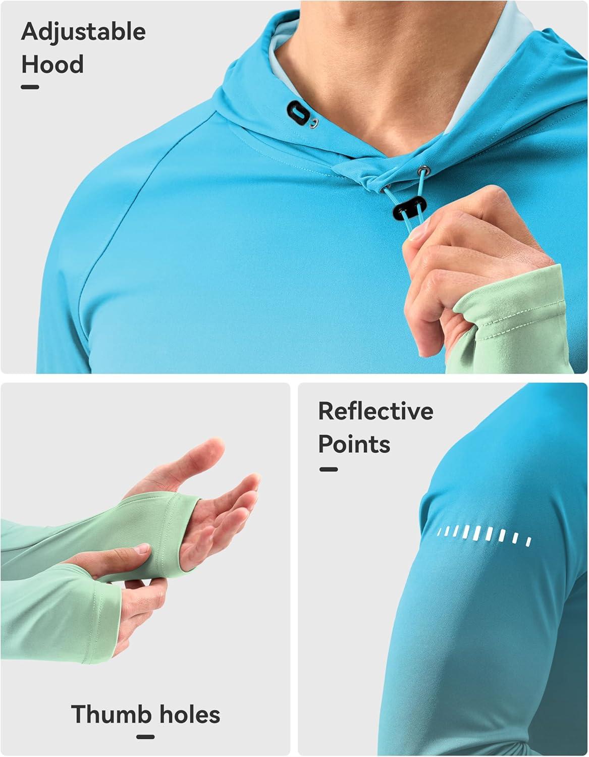 imageMens Sun Protection Hoodie Shirt UPF 50 Long Sleeve Fishing Rash Guard UV SPF Summer Lightweight Hiking Shirt for MenGradient Green Yellow