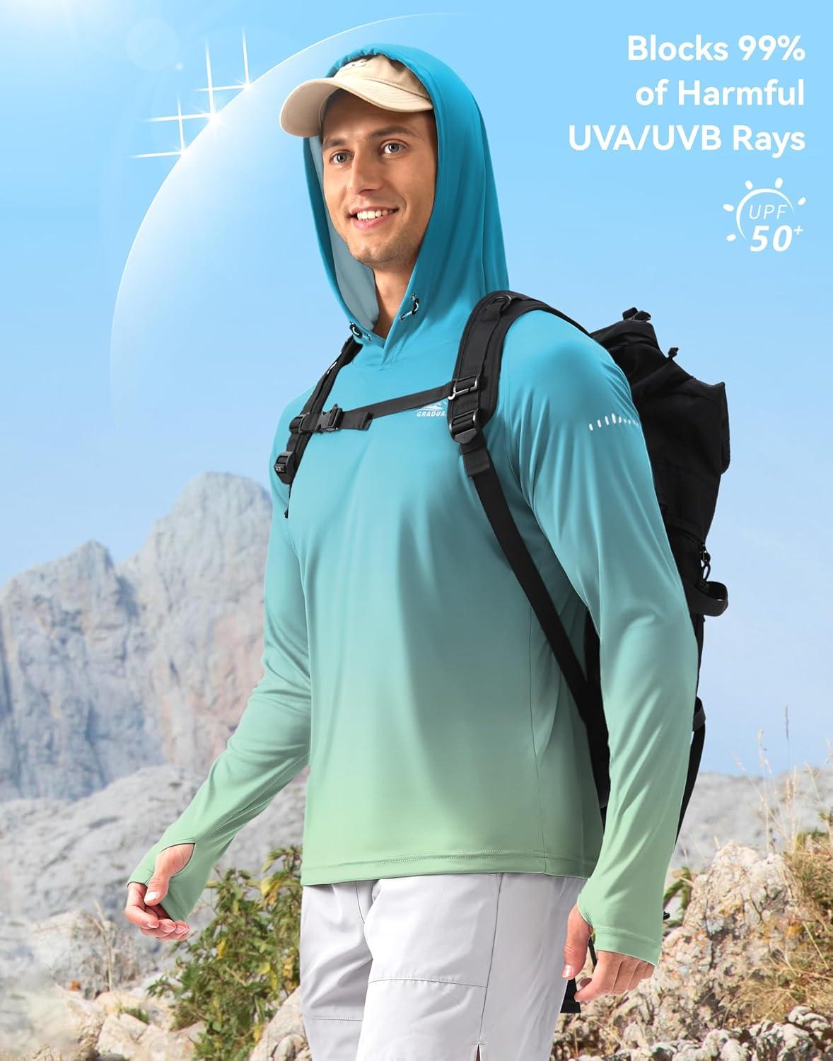 imageMens Sun Protection Hoodie Shirt UPF 50 Long Sleeve Fishing Rash Guard UV SPF Summer Lightweight Hiking Shirt for MenGradient Green Yellow