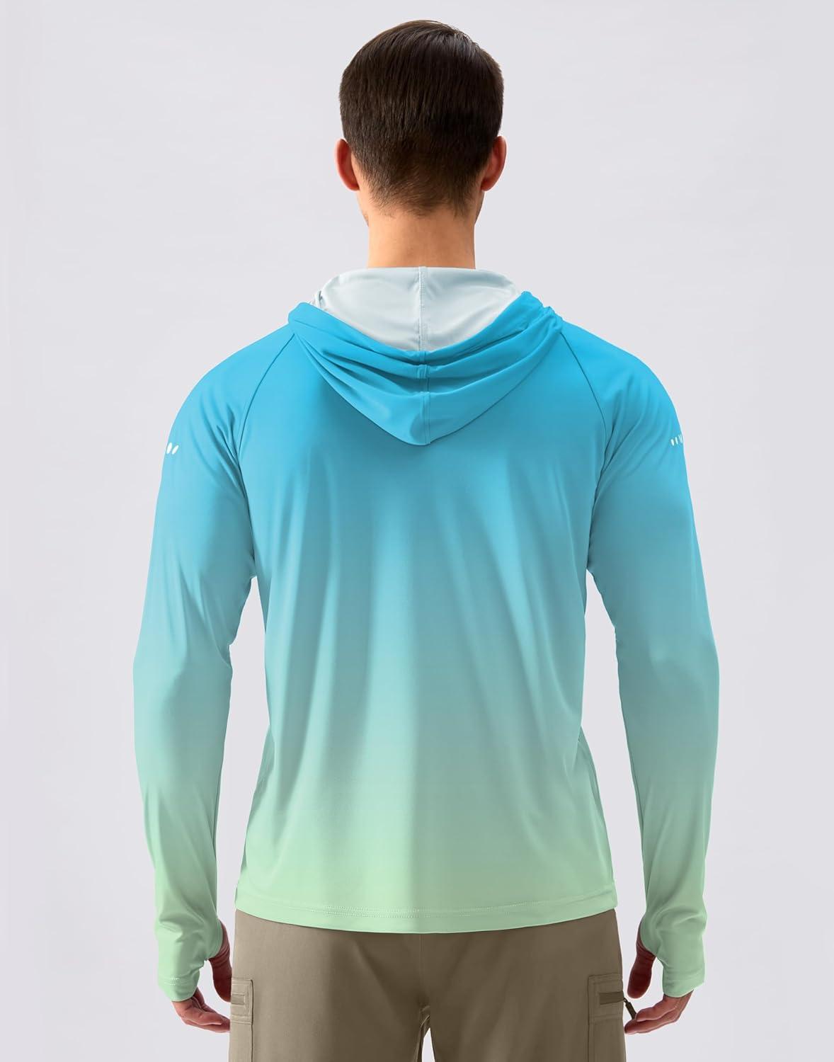 imageMens Sun Protection Hoodie Shirt UPF 50 Long Sleeve Fishing Rash Guard UV SPF Summer Lightweight Hiking Shirt for MenGradient Green Yellow