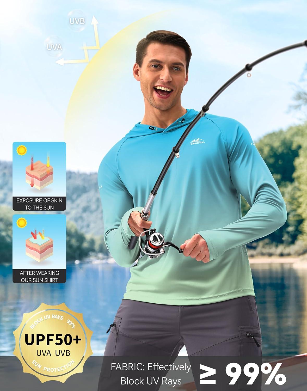 imageMens Sun Protection Hoodie Shirt UPF 50 Long Sleeve Fishing Rash Guard UV SPF Summer Lightweight Hiking Shirt for MenGradient Green Yellow