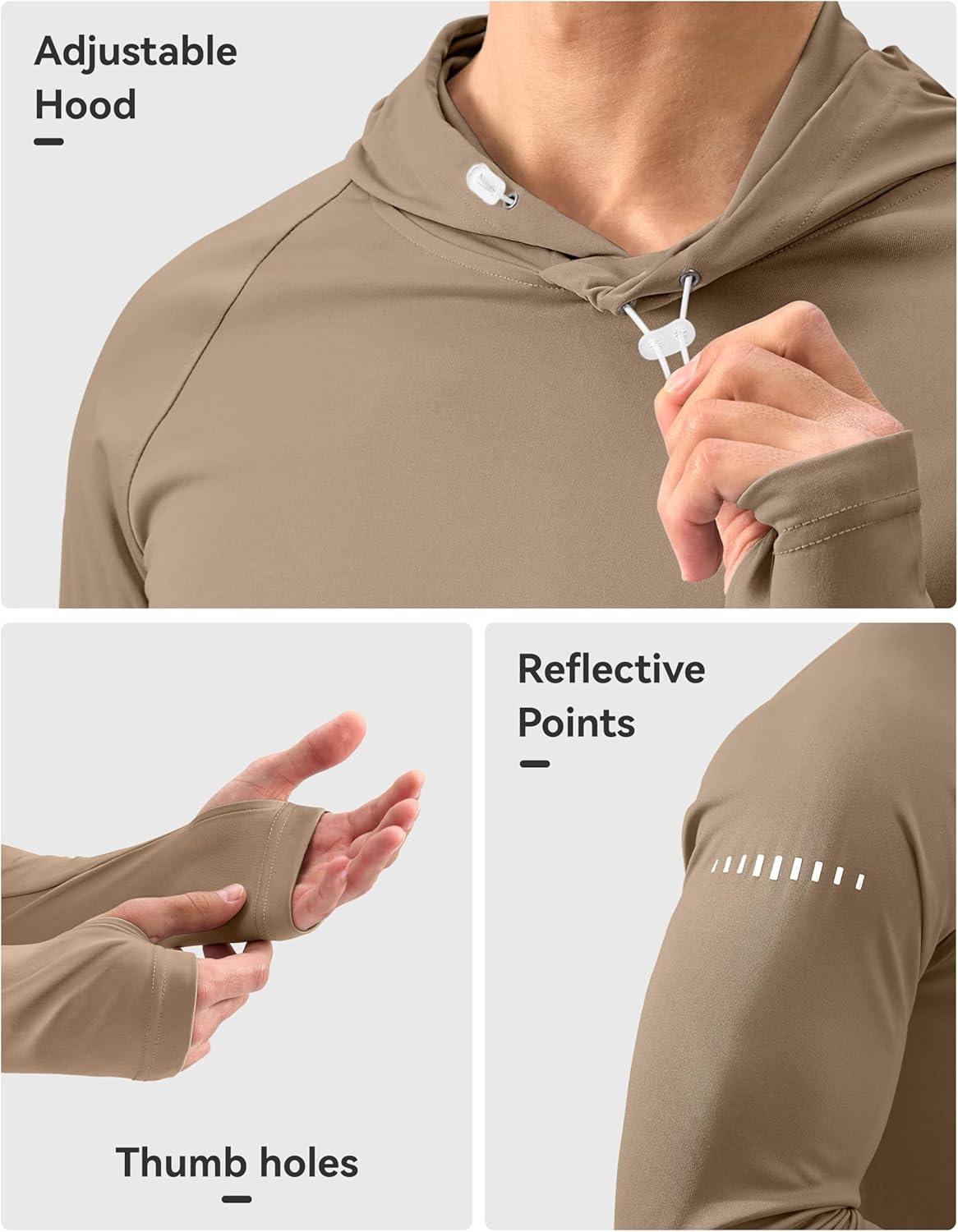 imageMens Sun Protection Hoodie Shirt UPF 50 Long Sleeve Fishing Rash Guard UV SPF Summer Lightweight Hiking Shirt for MenKhaki