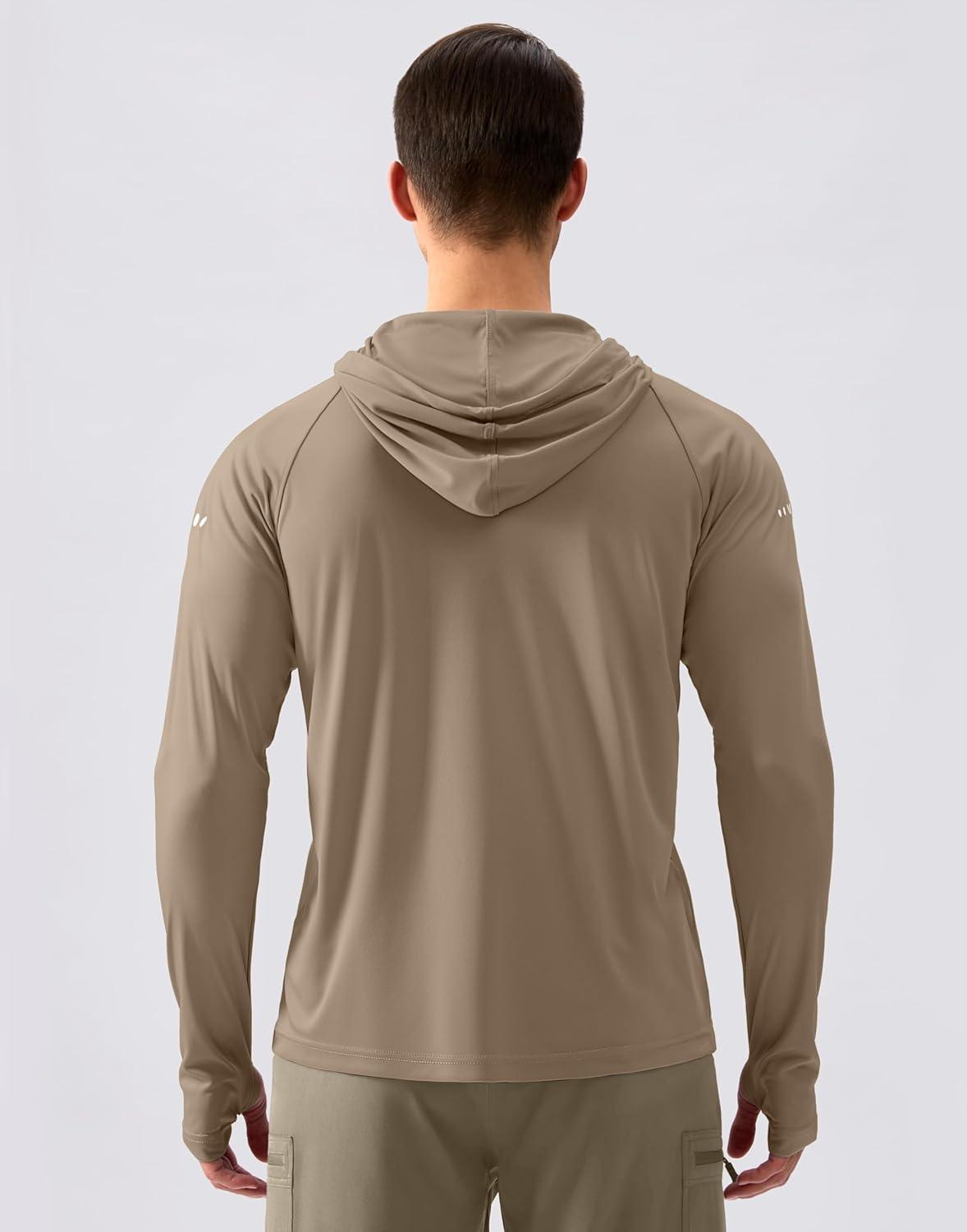 imageMens Sun Protection Hoodie Shirt UPF 50 Long Sleeve Fishing Rash Guard UV SPF Summer Lightweight Hiking Shirt for MenKhaki