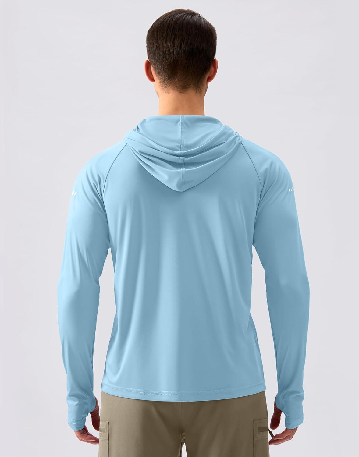 imageMens Sun Protection Hoodie Shirt UPF 50 Long Sleeve Fishing Rash Guard UV SPF Summer Lightweight Hiking Shirt for MenLight Blue