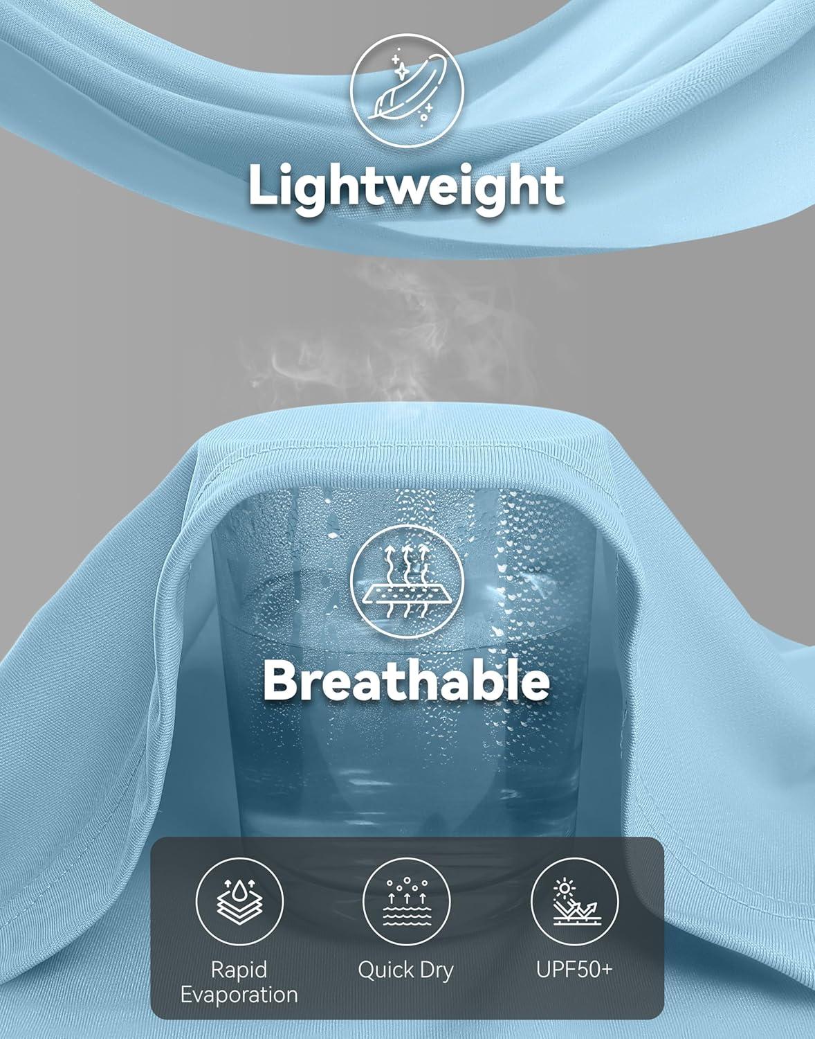 imageMens Sun Protection Hoodie Shirt UPF 50 Long Sleeve Fishing Rash Guard UV SPF Summer Lightweight Hiking Shirt for MenLight Blue