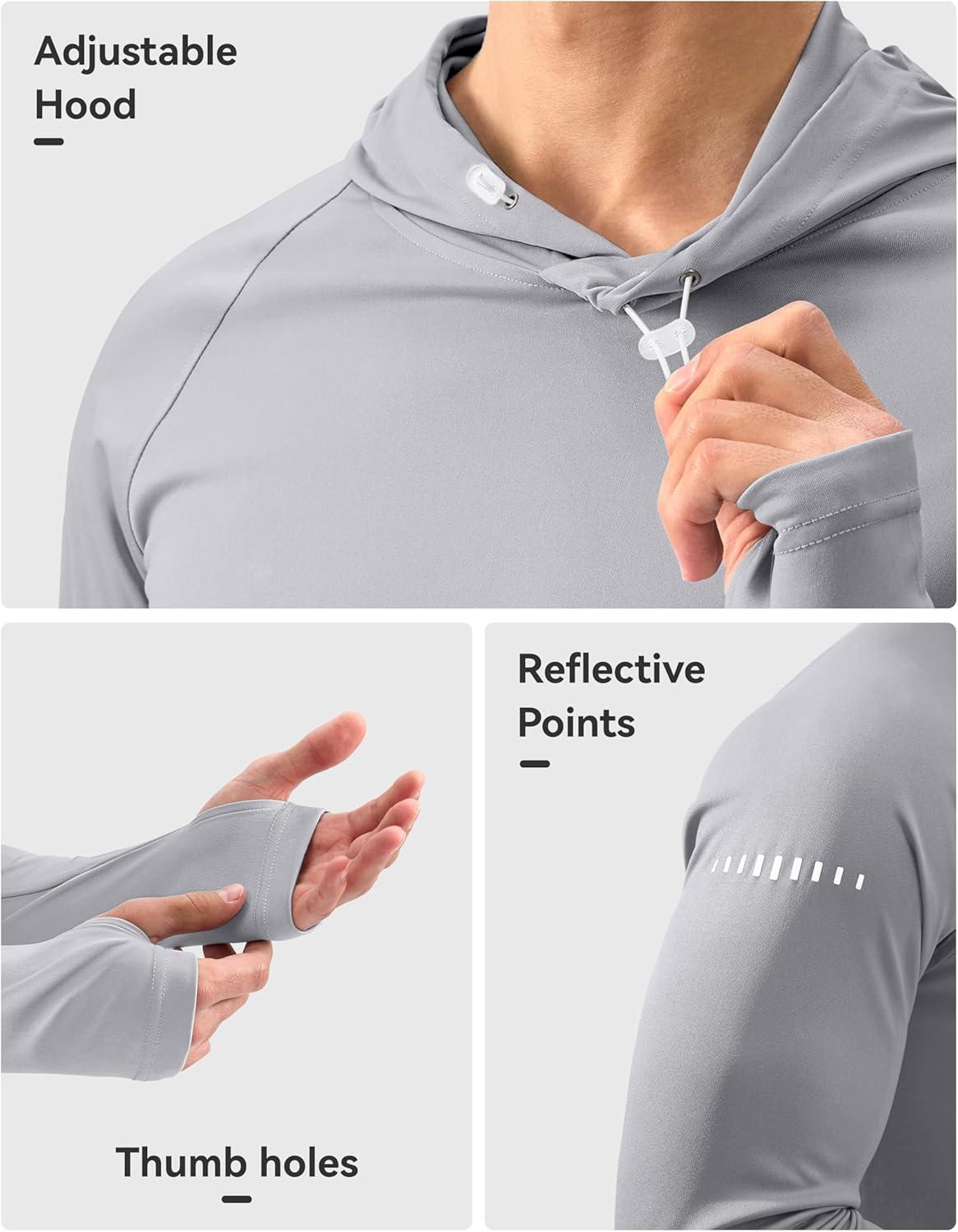 imageMens Sun Protection Hoodie Shirt UPF 50 Long Sleeve Fishing Rash Guard UV SPF Summer Lightweight Hiking Shirt for MenLight Grey
