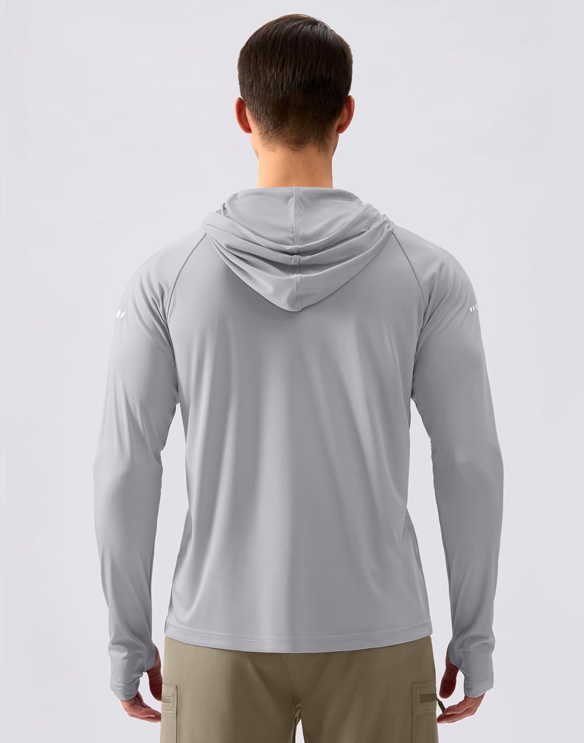 imageMens Sun Protection Hoodie Shirt UPF 50 Long Sleeve Fishing Rash Guard UV SPF Summer Lightweight Hiking Shirt for MenLight Grey