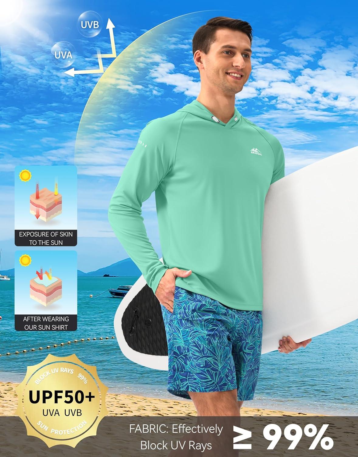 imageMens Sun Protection Hoodie Shirt UPF 50 Long Sleeve Fishing Rash Guard UV SPF Summer Lightweight Hiking Shirt for MenMint Green