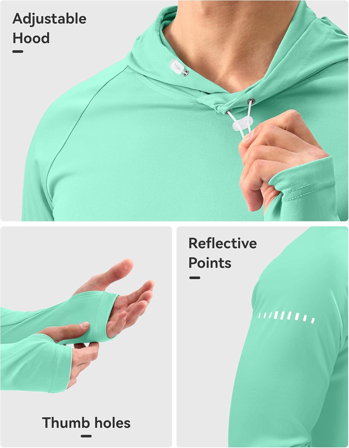 imageMens Sun Protection Hoodie Shirt UPF 50 Long Sleeve Fishing Rash Guard UV SPF Summer Lightweight Hiking Shirt for MenMint Green