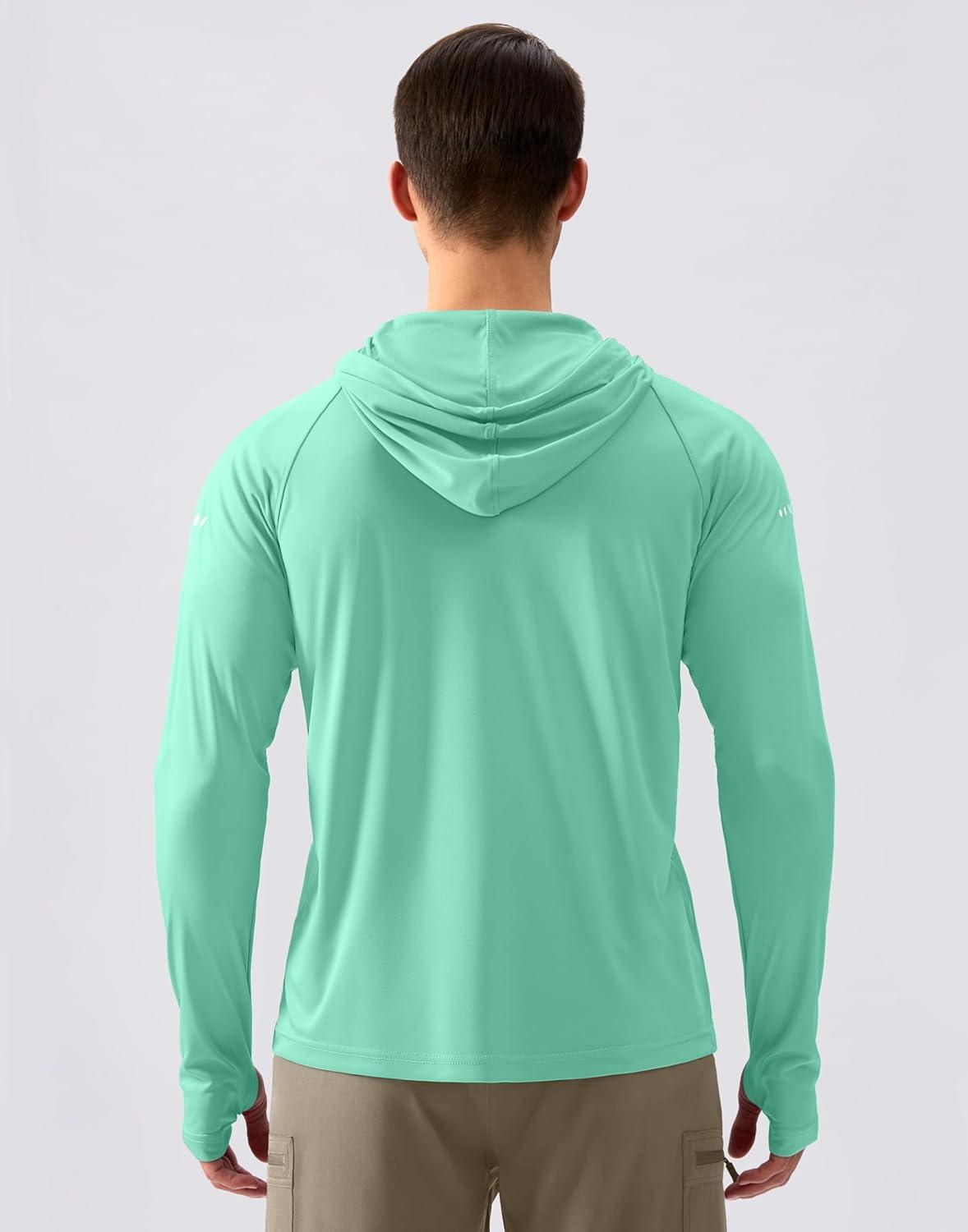 imageMens Sun Protection Hoodie Shirt UPF 50 Long Sleeve Fishing Rash Guard UV SPF Summer Lightweight Hiking Shirt for MenMint Green