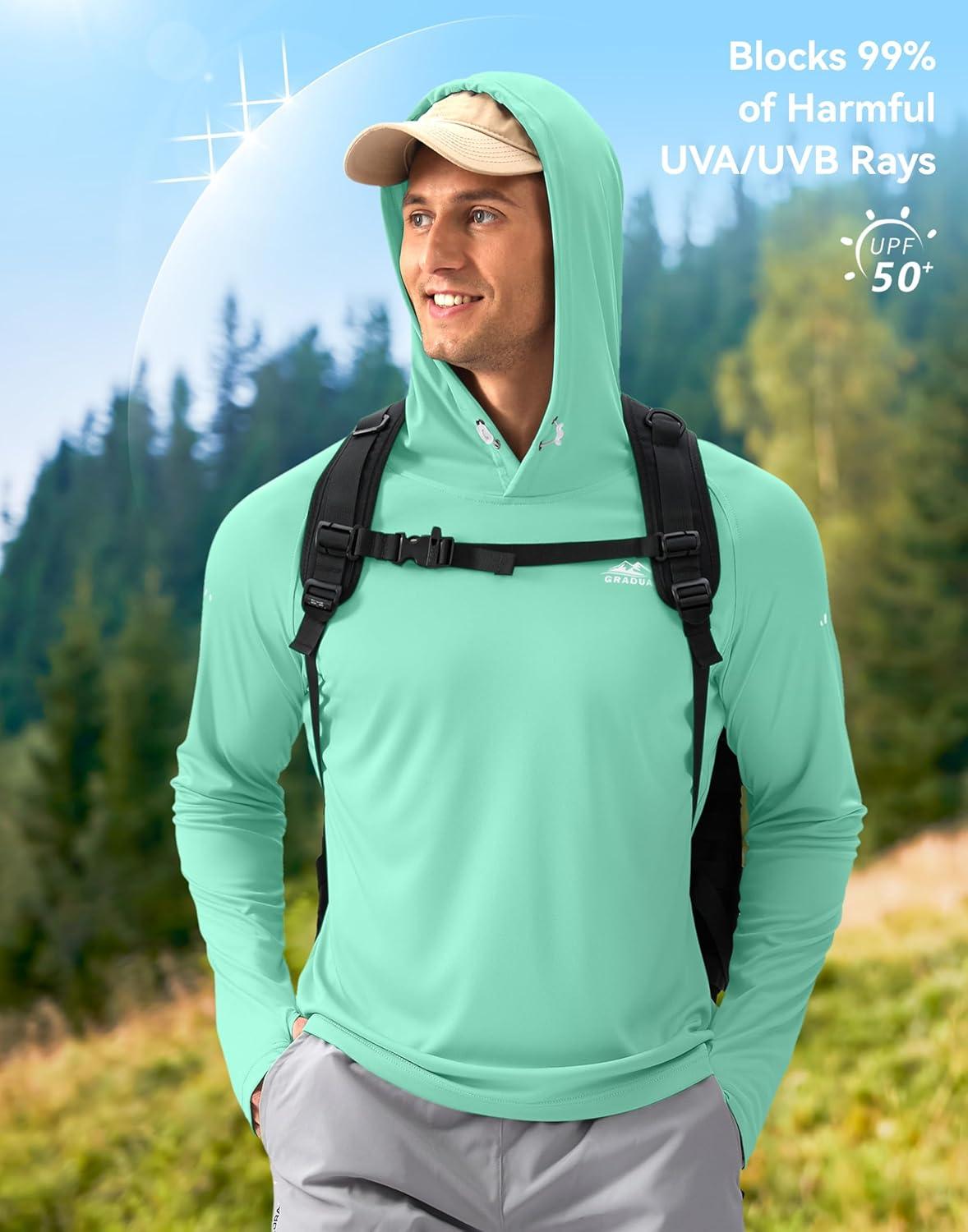 imageMens Sun Protection Hoodie Shirt UPF 50 Long Sleeve Fishing Rash Guard UV SPF Summer Lightweight Hiking Shirt for MenMint Green