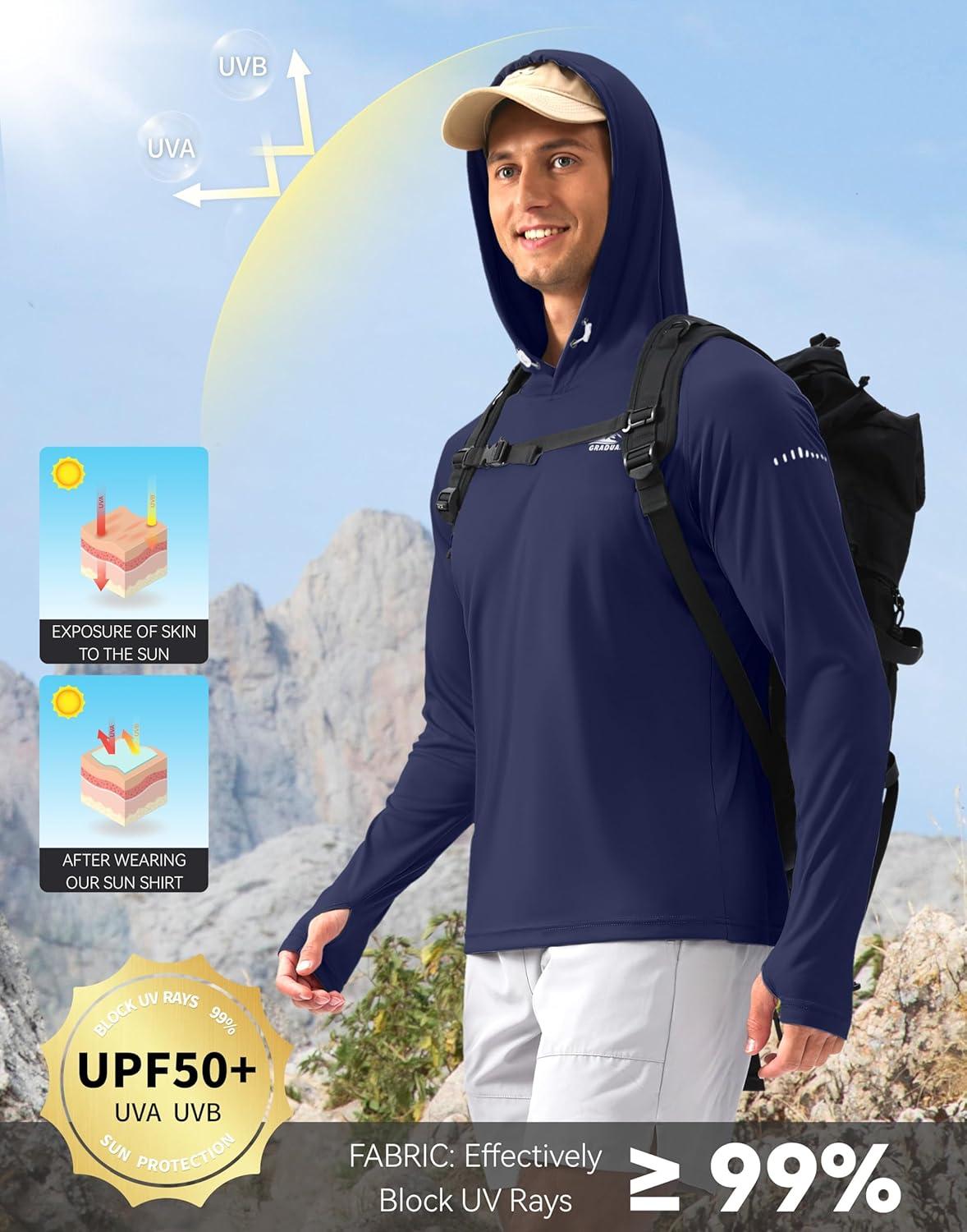 imageMens Sun Protection Hoodie Shirt UPF 50 Long Sleeve Fishing Rash Guard UV SPF Summer Lightweight Hiking Shirt for MenNavy