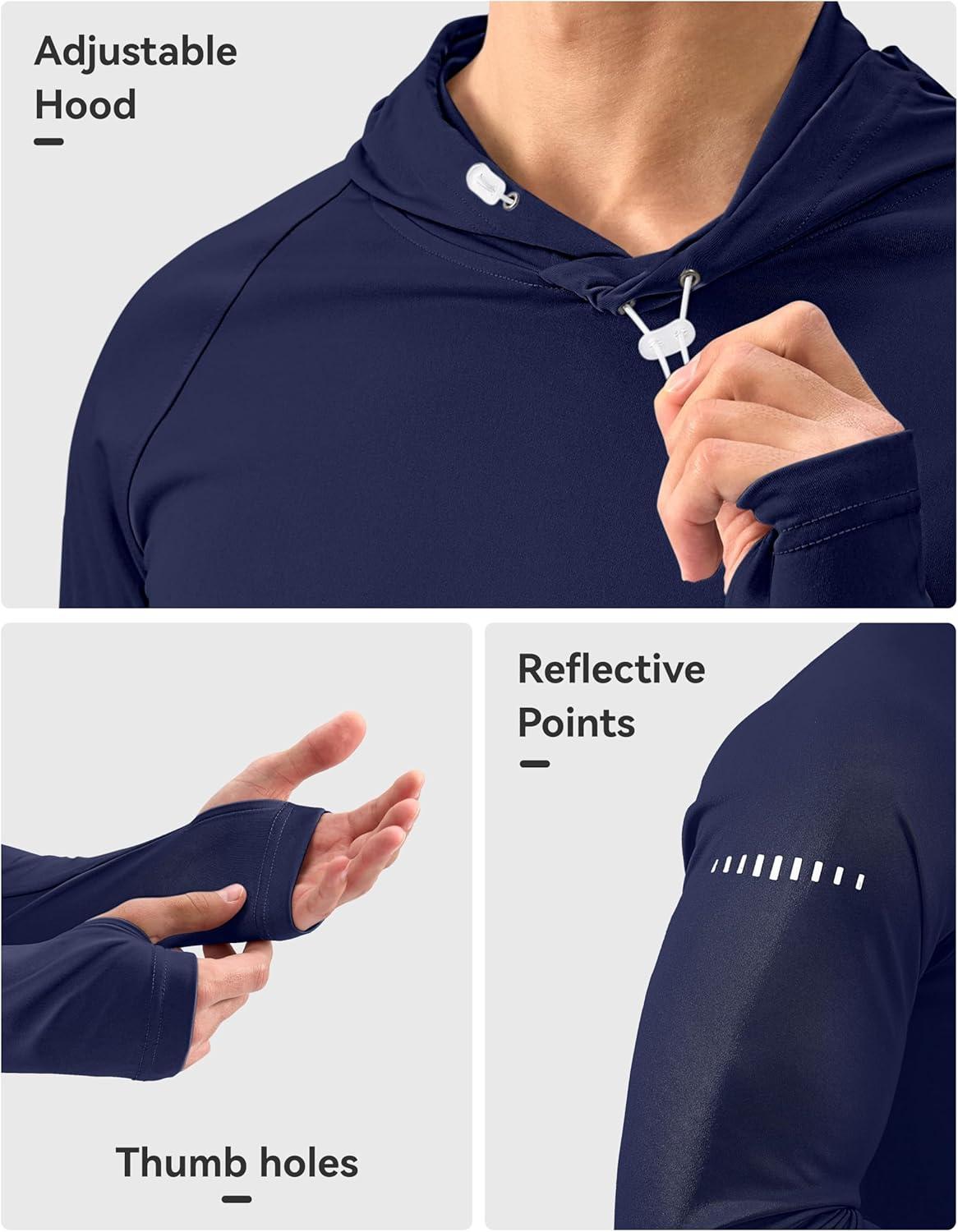 imageMens Sun Protection Hoodie Shirt UPF 50 Long Sleeve Fishing Rash Guard UV SPF Summer Lightweight Hiking Shirt for MenNavy