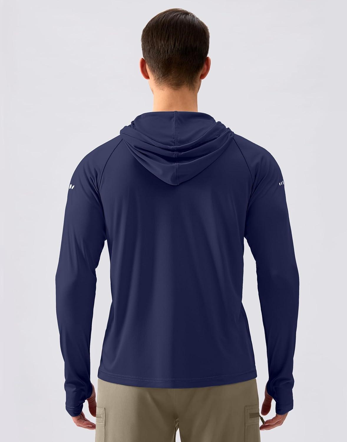 imageMens Sun Protection Hoodie Shirt UPF 50 Long Sleeve Fishing Rash Guard UV SPF Summer Lightweight Hiking Shirt for MenNavy
