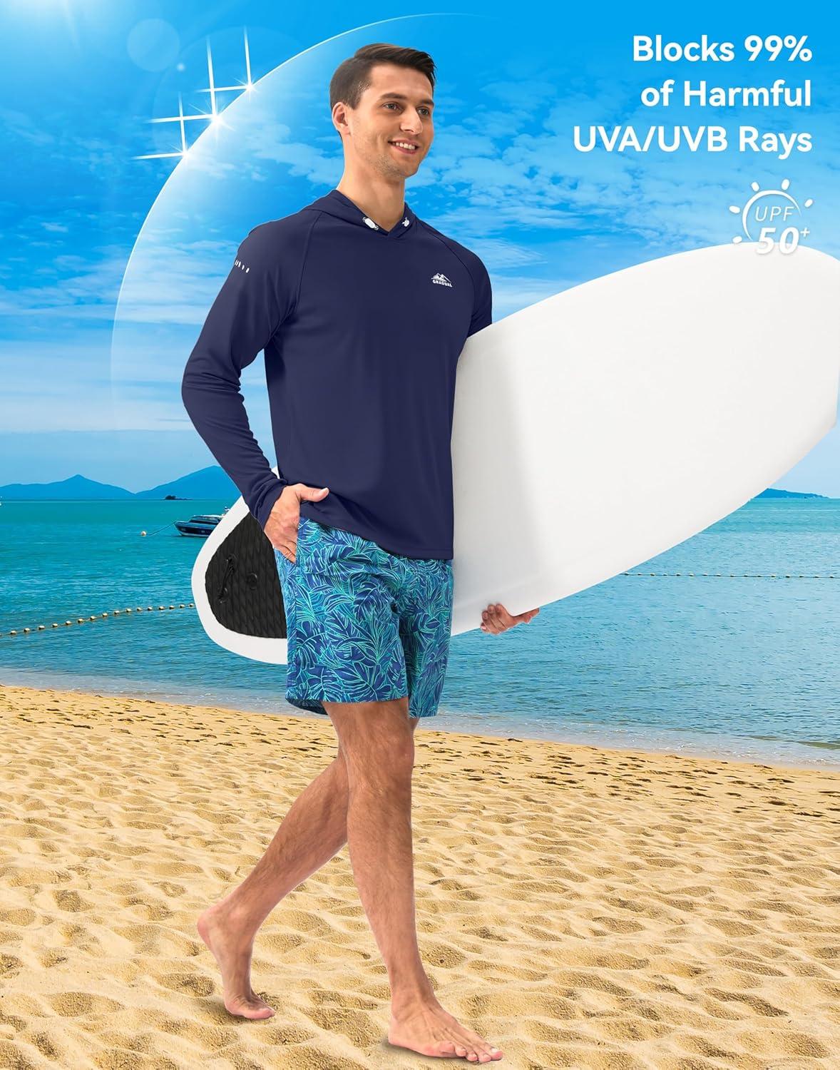 imageMens Sun Protection Hoodie Shirt UPF 50 Long Sleeve Fishing Rash Guard UV SPF Summer Lightweight Hiking Shirt for MenNavy