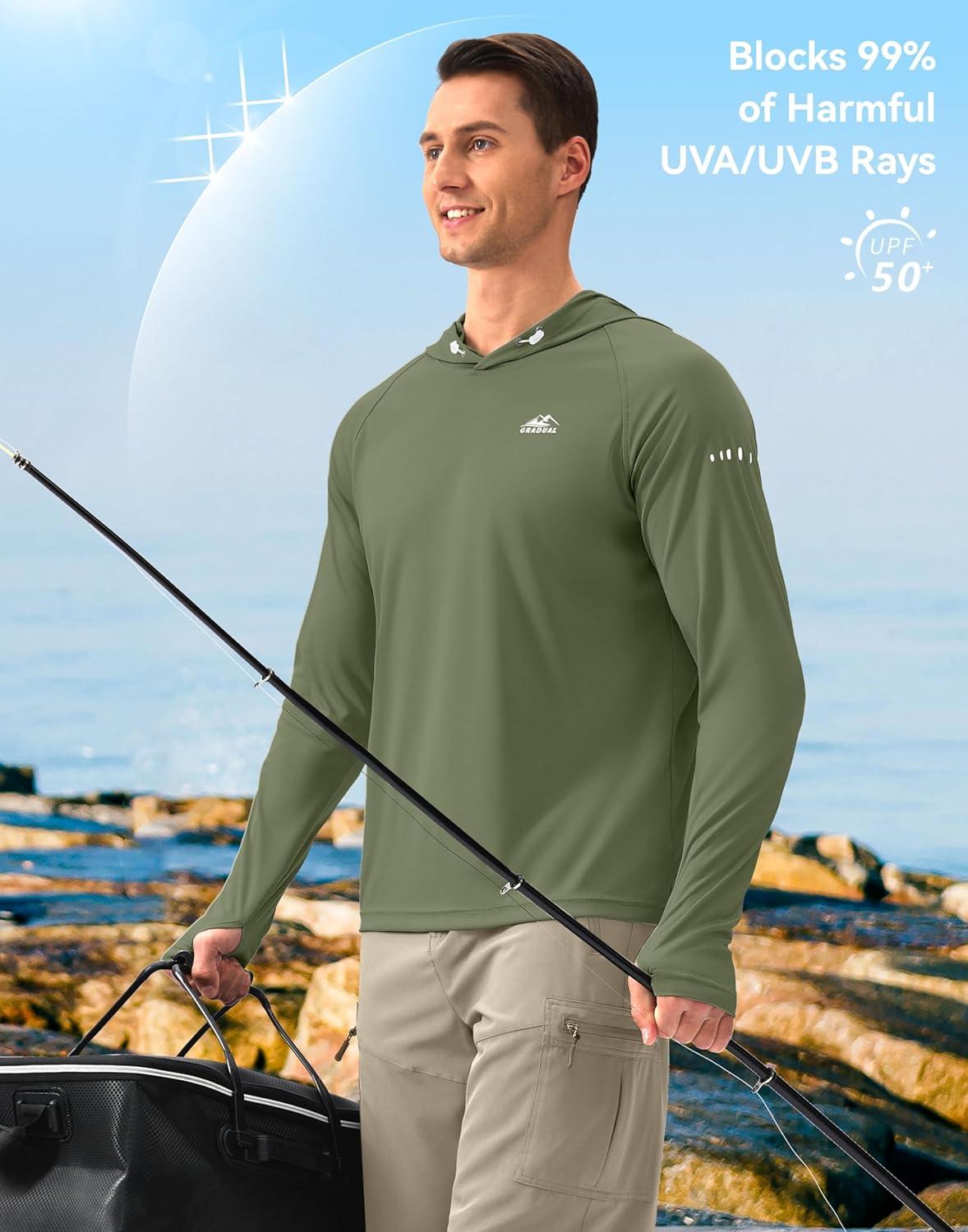 imageMens Sun Protection Hoodie Shirt UPF 50 Long Sleeve Fishing Rash Guard UV SPF Summer Lightweight Hiking Shirt for MenOlive
