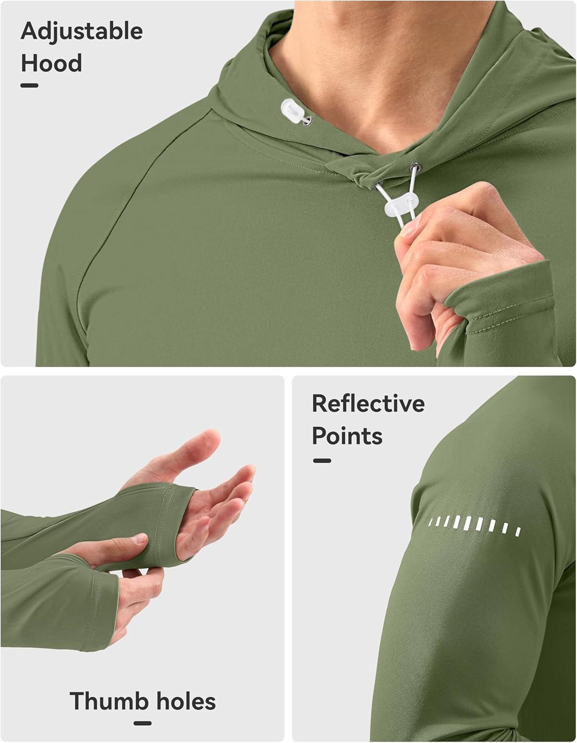 imageMens Sun Protection Hoodie Shirt UPF 50 Long Sleeve Fishing Rash Guard UV SPF Summer Lightweight Hiking Shirt for MenOlive