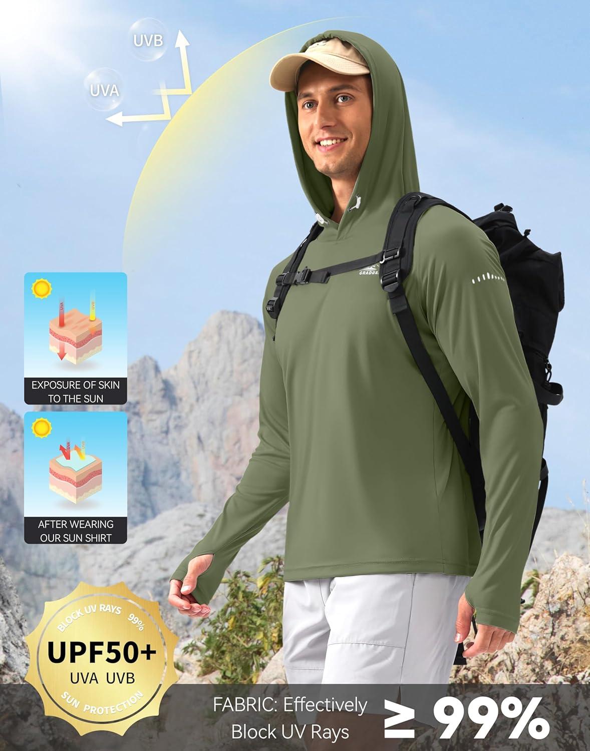 imageMens Sun Protection Hoodie Shirt UPF 50 Long Sleeve Fishing Rash Guard UV SPF Summer Lightweight Hiking Shirt for MenOlive