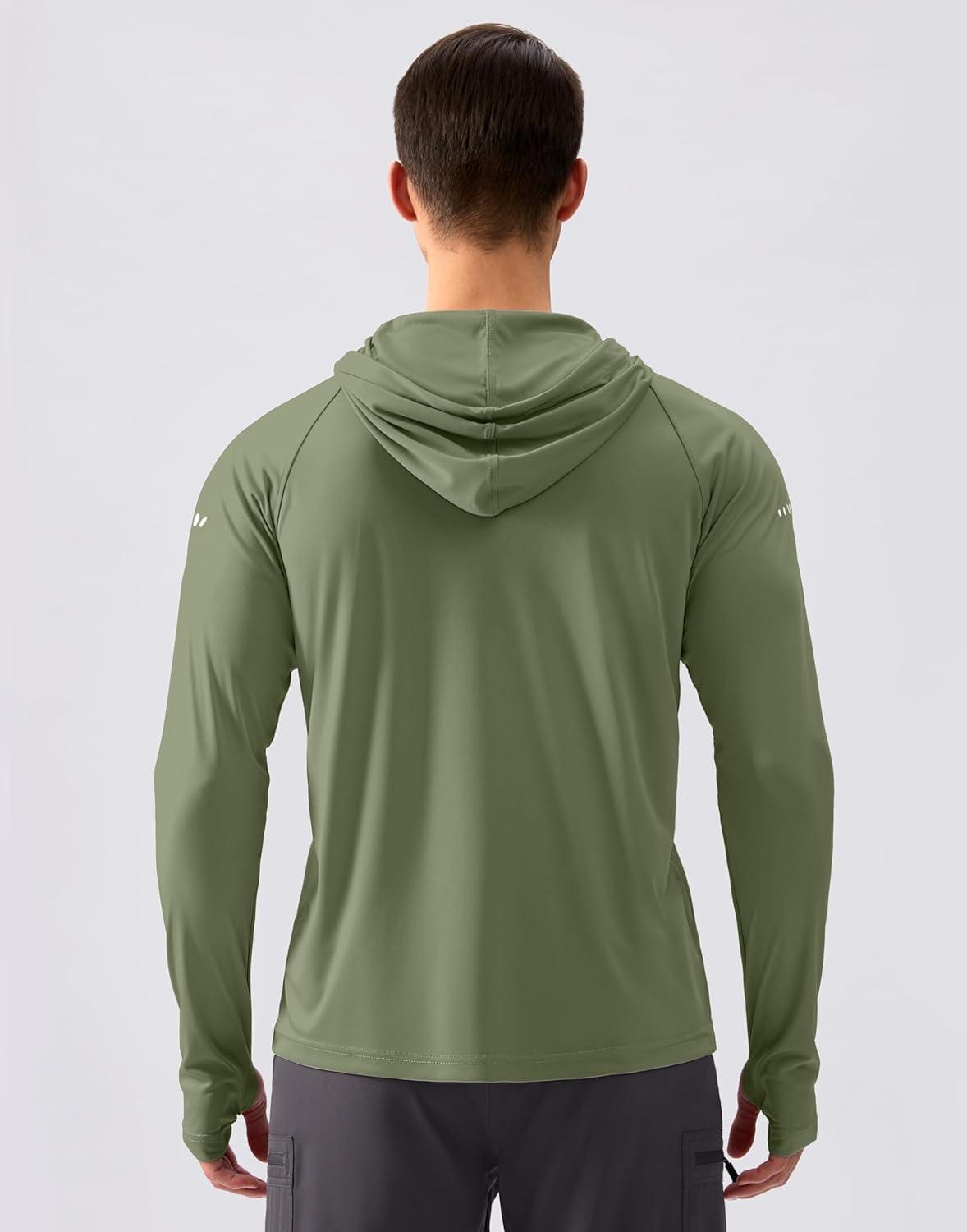 imageMens Sun Protection Hoodie Shirt UPF 50 Long Sleeve Fishing Rash Guard UV SPF Summer Lightweight Hiking Shirt for MenOlive