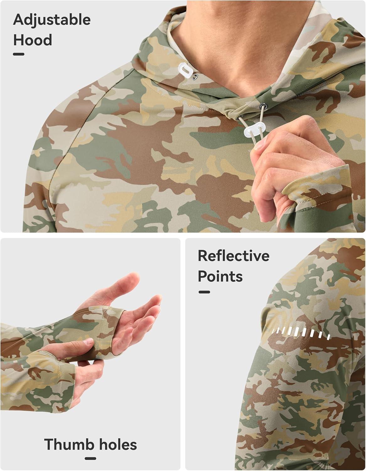 imageMens Sun Protection Hoodie Shirt UPF 50 Long Sleeve Fishing Rash Guard UV SPF Summer Lightweight Hiking Shirt for MenOlivine Brown Camo