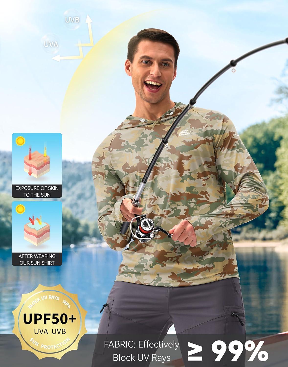 imageMens Sun Protection Hoodie Shirt UPF 50 Long Sleeve Fishing Rash Guard UV SPF Summer Lightweight Hiking Shirt for MenOlivine Brown Camo