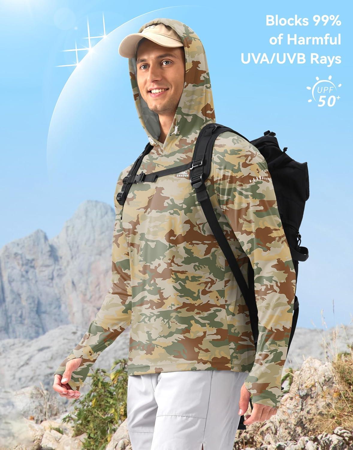 imageMens Sun Protection Hoodie Shirt UPF 50 Long Sleeve Fishing Rash Guard UV SPF Summer Lightweight Hiking Shirt for MenOlivine Brown Camo