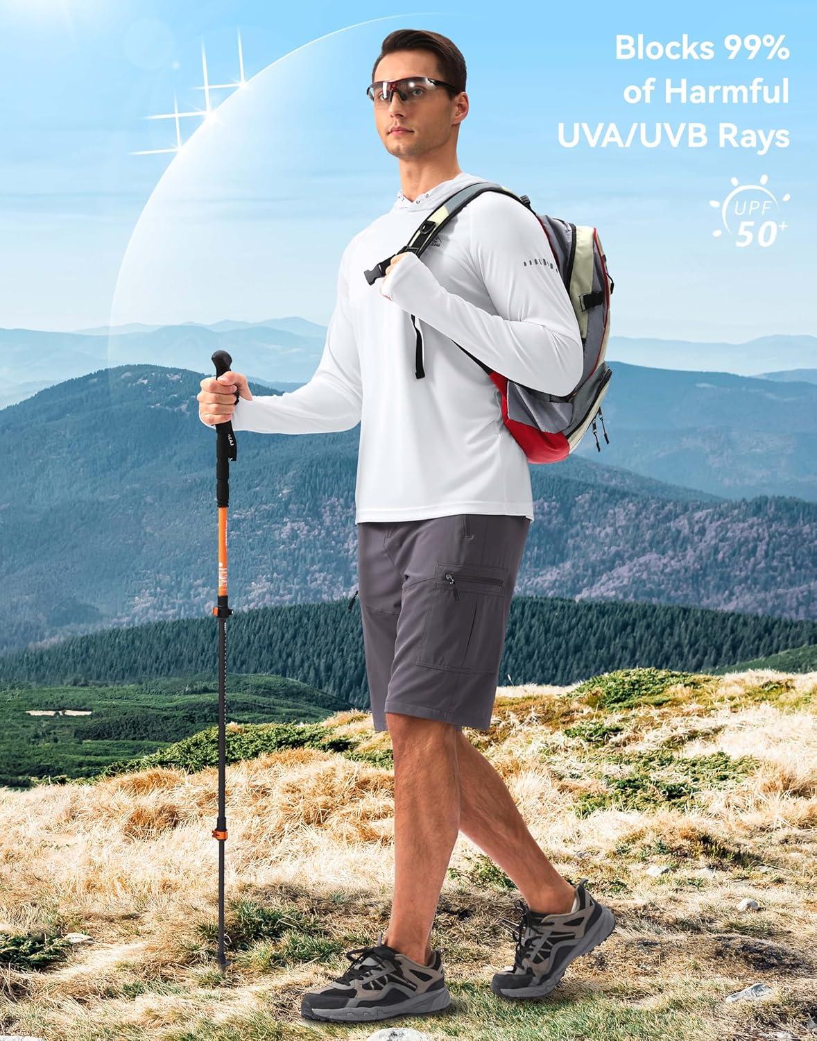 imageMens Sun Protection Hoodie Shirt UPF 50 Long Sleeve Fishing Rash Guard UV SPF Summer Lightweight Hiking Shirt for MenWhite