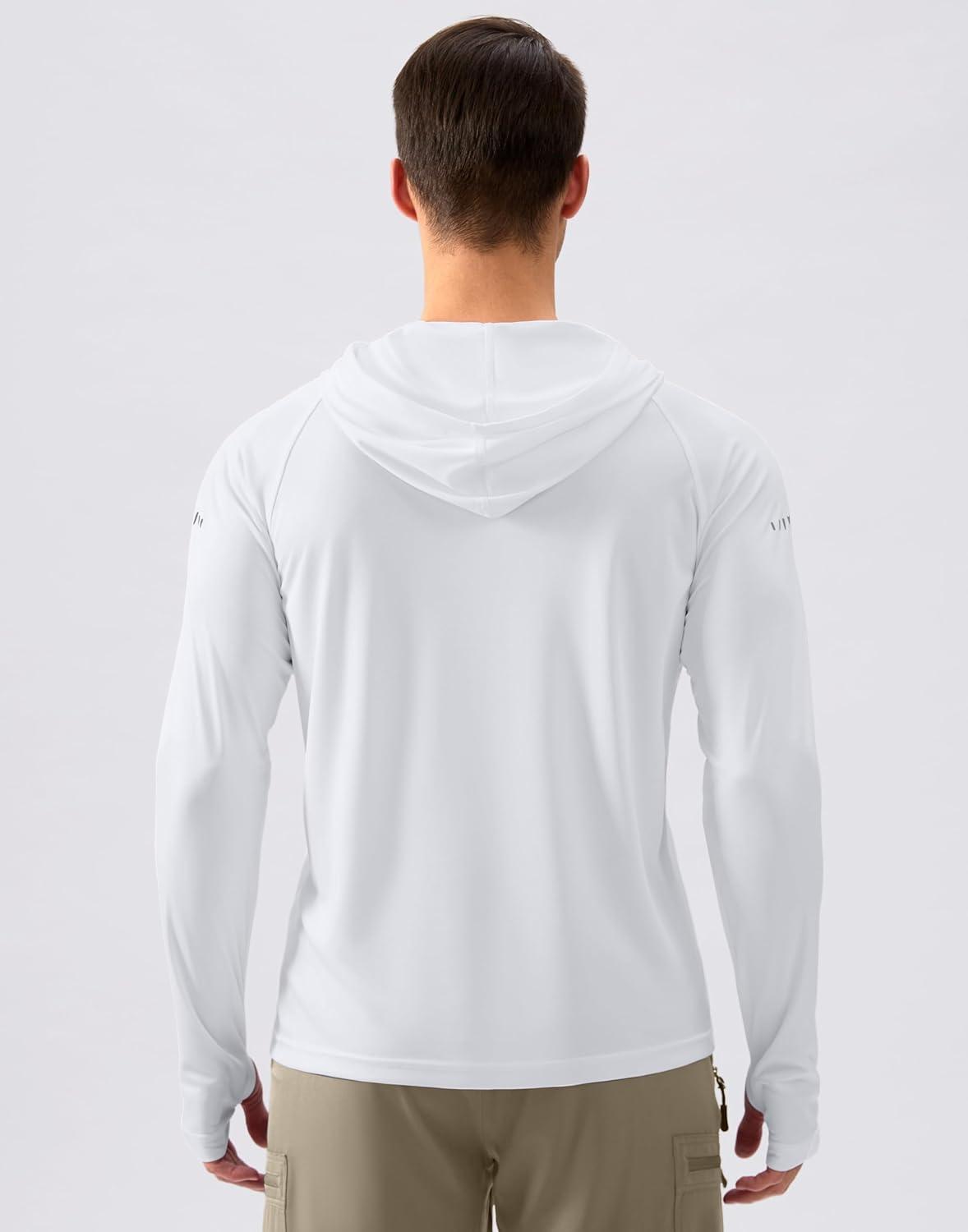 imageMens Sun Protection Hoodie Shirt UPF 50 Long Sleeve Fishing Rash Guard UV SPF Summer Lightweight Hiking Shirt for MenWhite