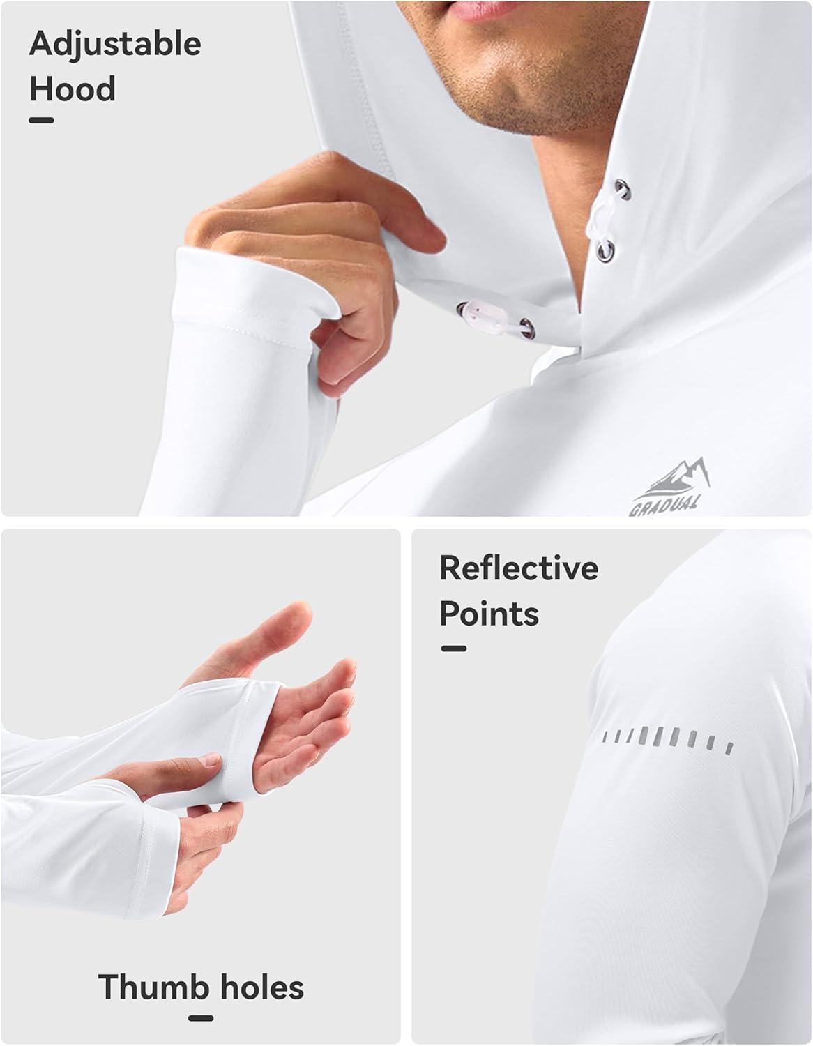 imageMens Sun Protection Hoodie Shirt UPF 50 Long Sleeve Fishing Rash Guard UV SPF Summer Lightweight Hiking Shirt for MenWhite