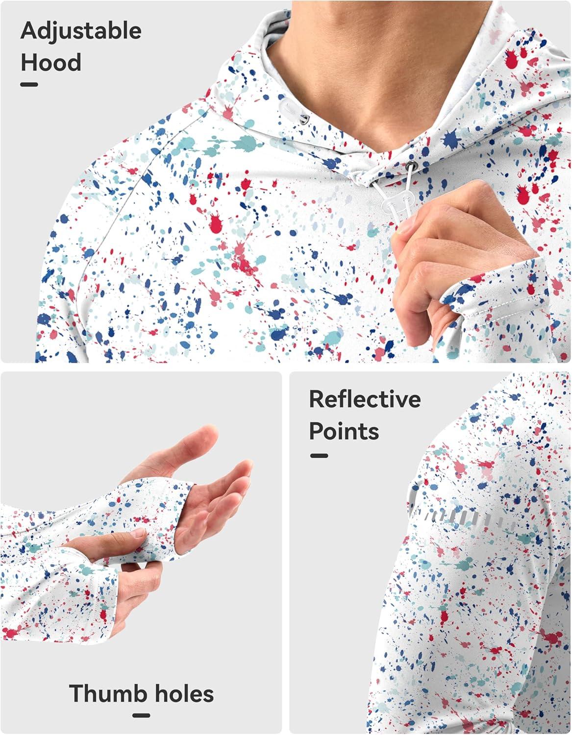 imageMens Sun Protection Hoodie Shirt UPF 50 Long Sleeve Fishing Rash Guard UV SPF Summer Lightweight Hiking Shirt for MenWhite Colored Dots