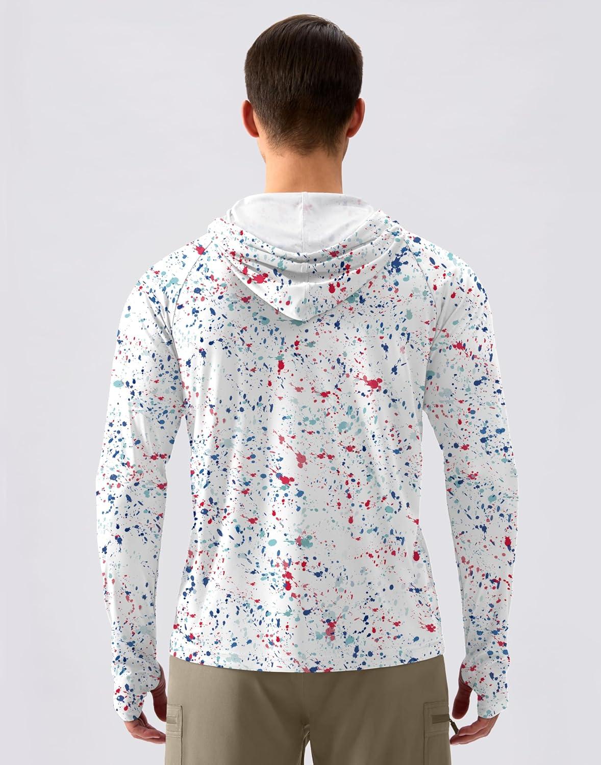 imageMens Sun Protection Hoodie Shirt UPF 50 Long Sleeve Fishing Rash Guard UV SPF Summer Lightweight Hiking Shirt for MenWhite Colored Dots