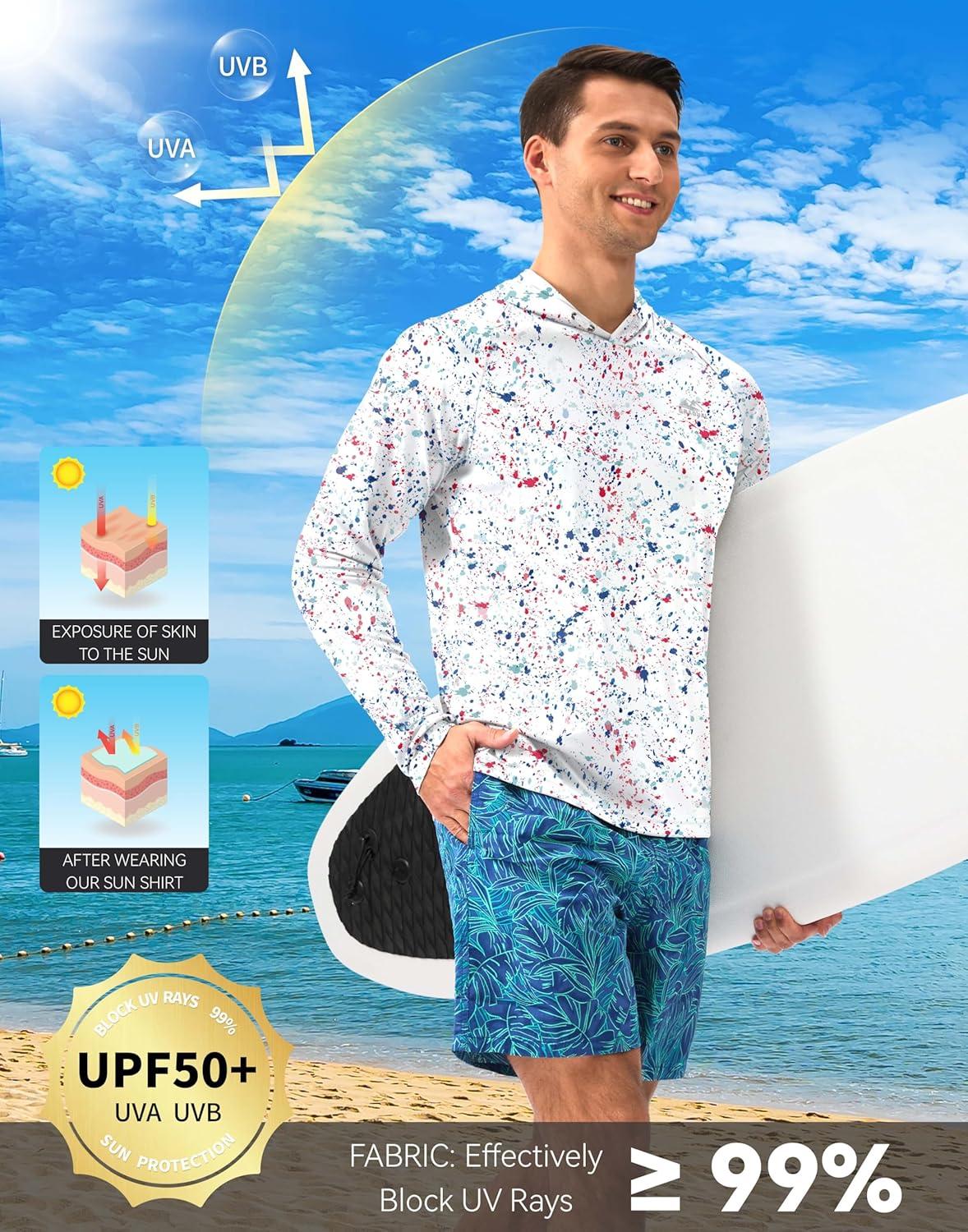 imageMens Sun Protection Hoodie Shirt UPF 50 Long Sleeve Fishing Rash Guard UV SPF Summer Lightweight Hiking Shirt for MenWhite Colored Dots