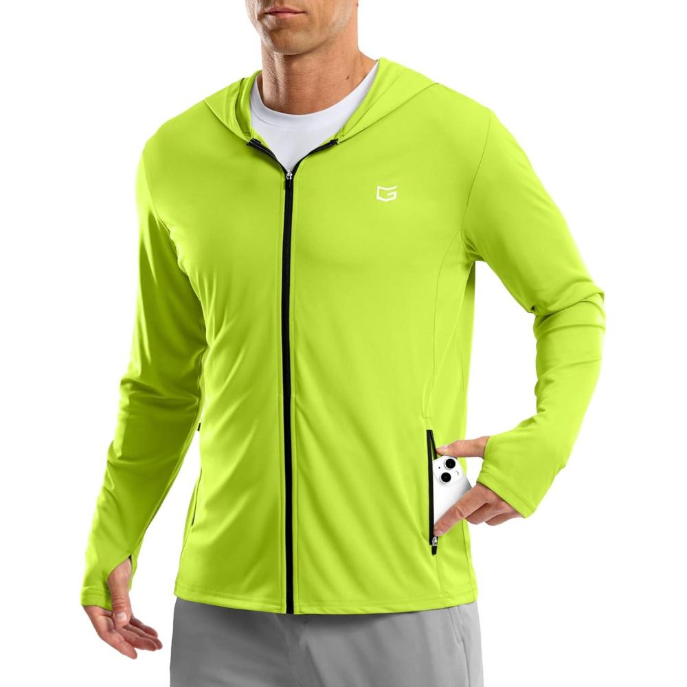 imageG Gradual Mens UPF 50 Sun Protection Hoodie Jacket Lightweight Full Zip Hoodies Long Sleeve Shirts for Men Hiking FishingFluorescent Green