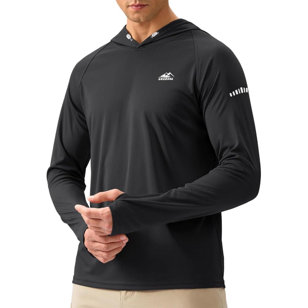 imageMens Sun Protection Hoodie Shirt UPF 50 Long Sleeve Fishing Rash Guard UV SPF Summer Lightweight Hiking Shirt for MenBlack