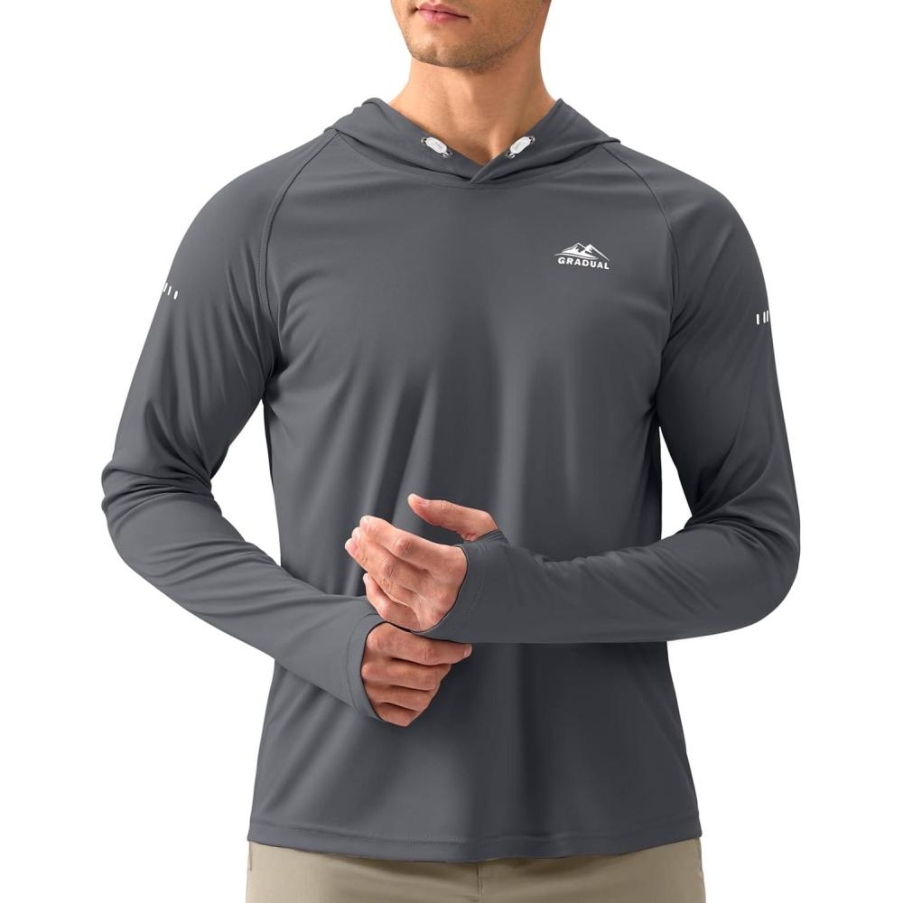 imageMens Sun Protection Hoodie Shirt UPF 50 Long Sleeve Fishing Rash Guard UV SPF Summer Lightweight Hiking Shirt for MenDark Grey